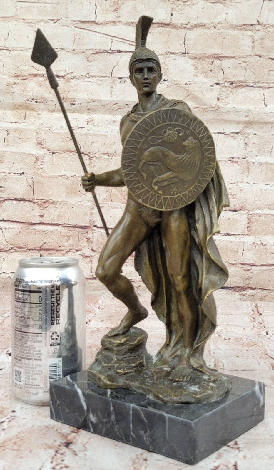 Bronze Statue on Marble Roman Soldier Spartan Warrior sculpture figurine Décor