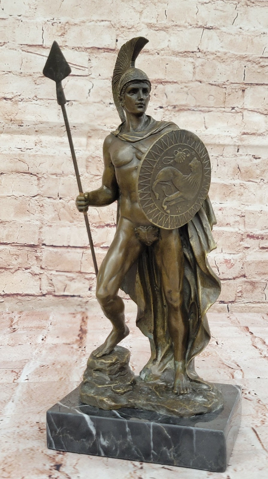 Bronze Statue on Marble Roman Soldier Spartan Warrior sculpture figurine Décor