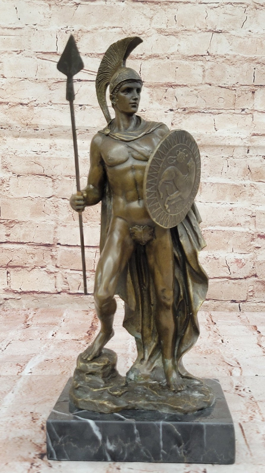 Bronze Statue on Marble Roman Soldier Spartan Warrior sculpture figurine Décor