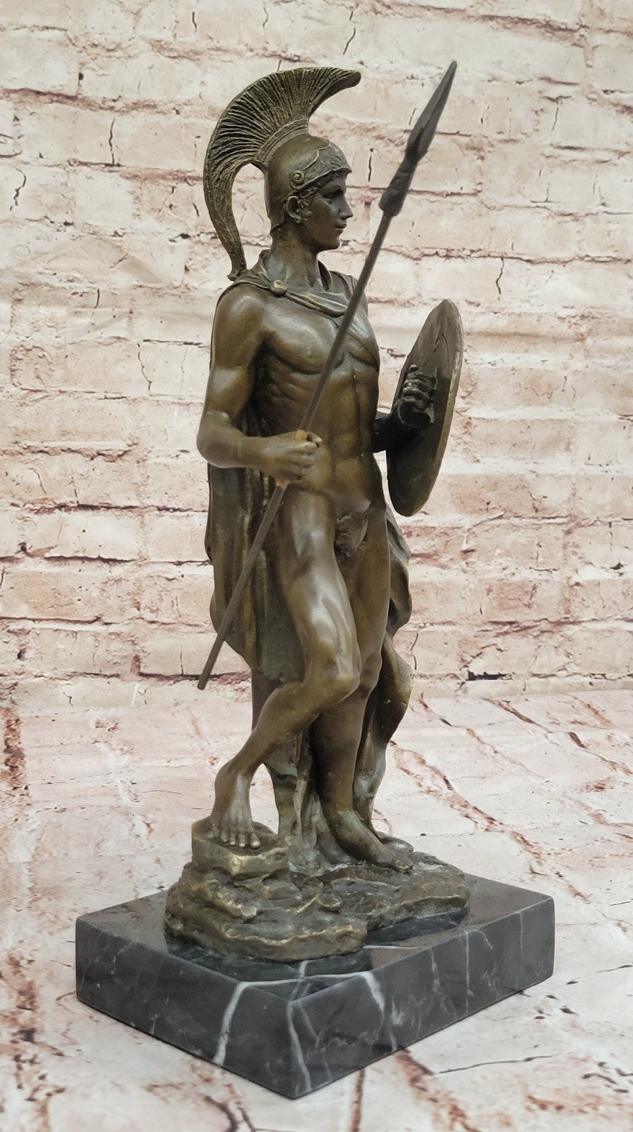 Bronze Statue on Marble Roman Soldier Spartan Warrior sculpture figurine Décor
