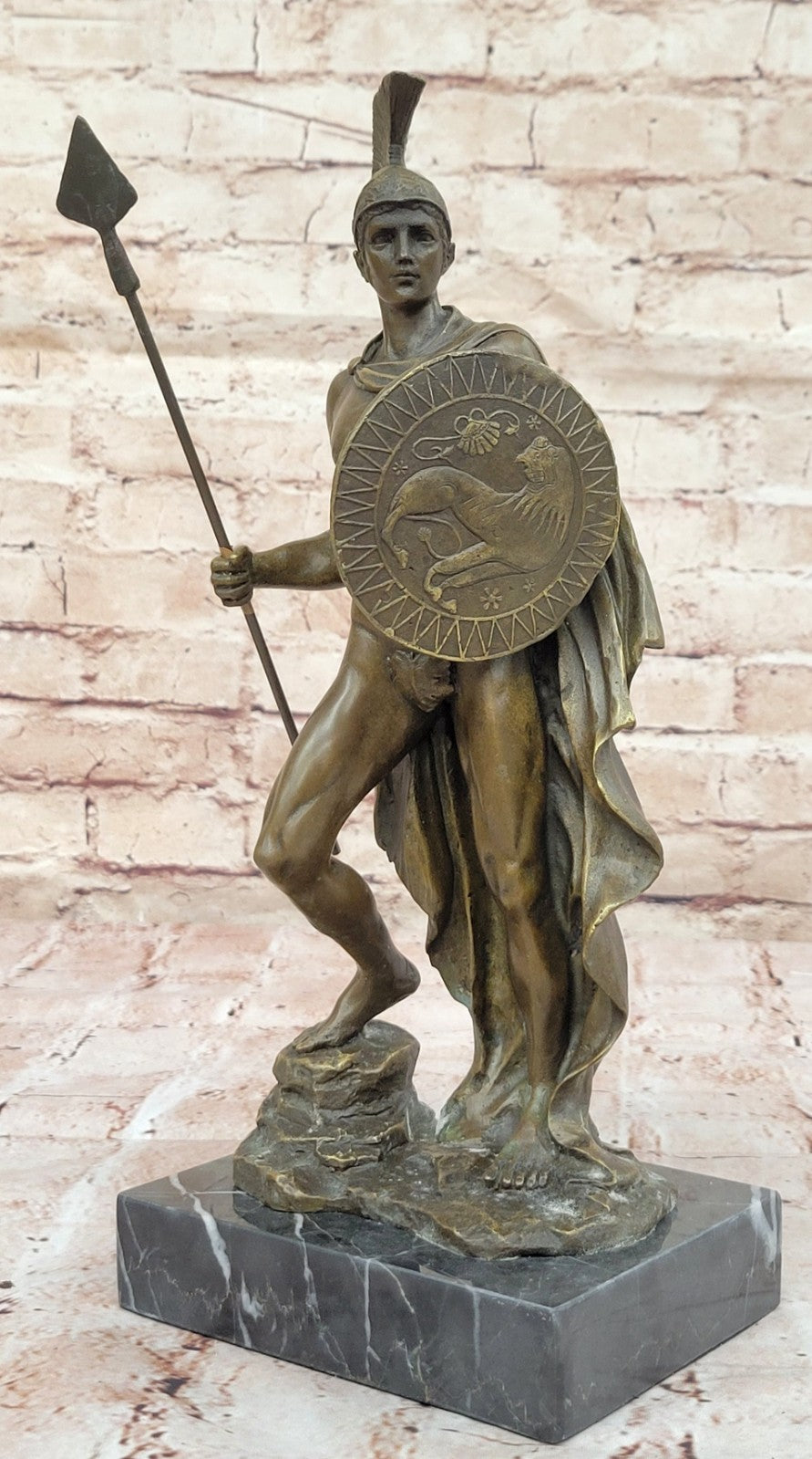 Bronze Statue on Marble Roman Soldier Spartan Warrior sculpture figurine Décor