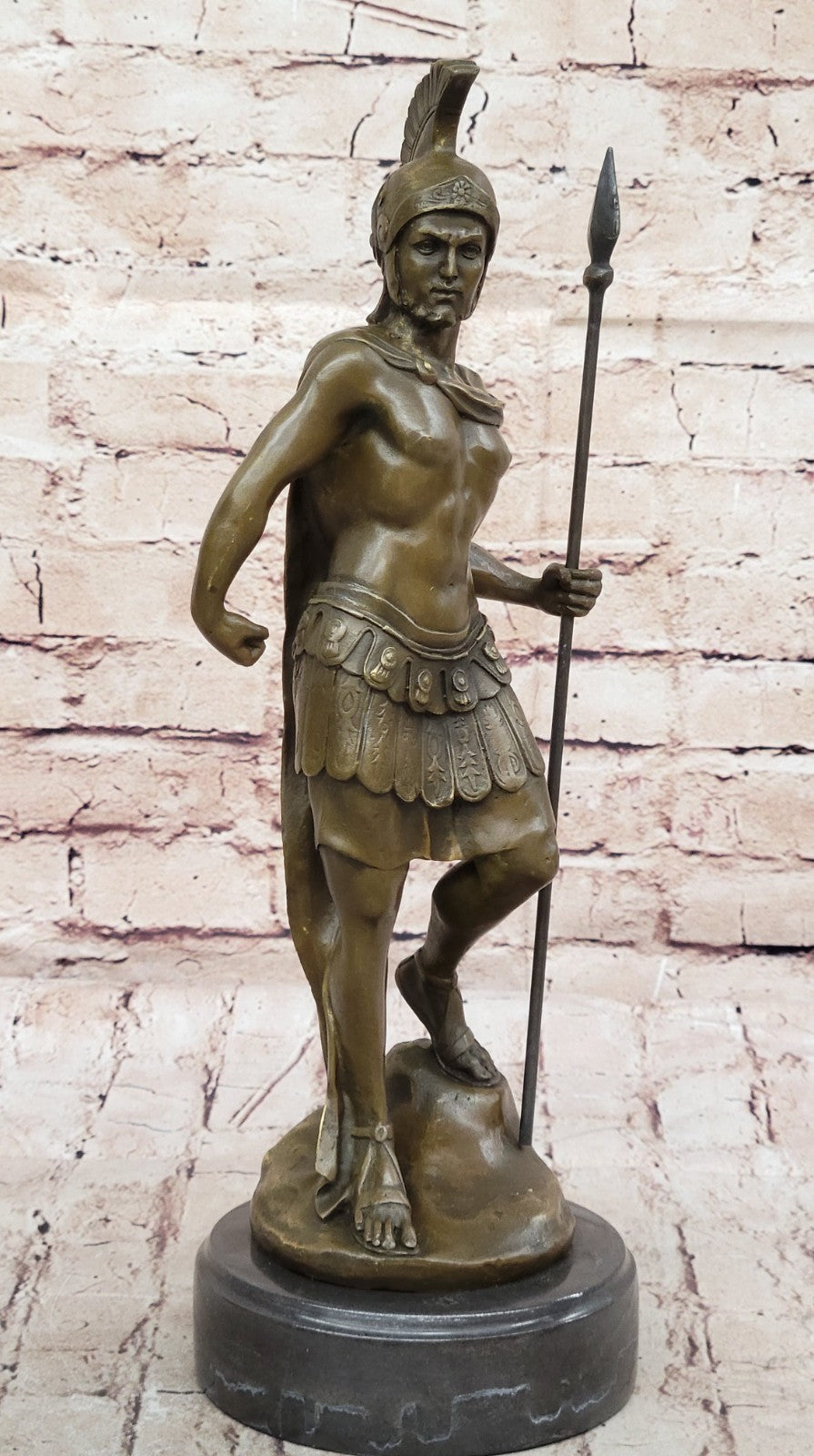 15" Western Art sculpture Pure Bronze Marble Roman Warrior Statue Figurine