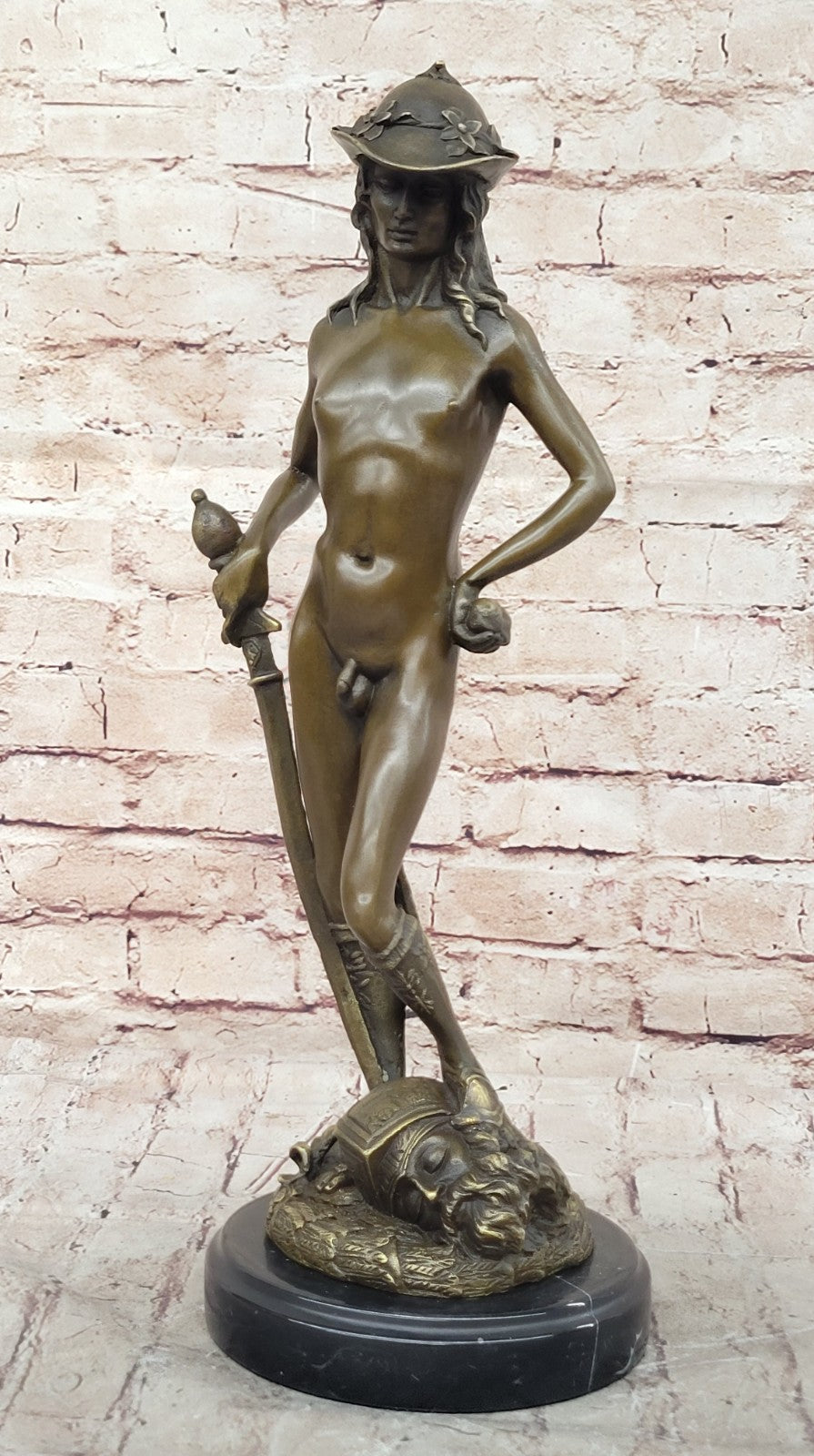 Statue of David Donatello 100% Solid Bronze Sculpture Home/Office Decoration Nude