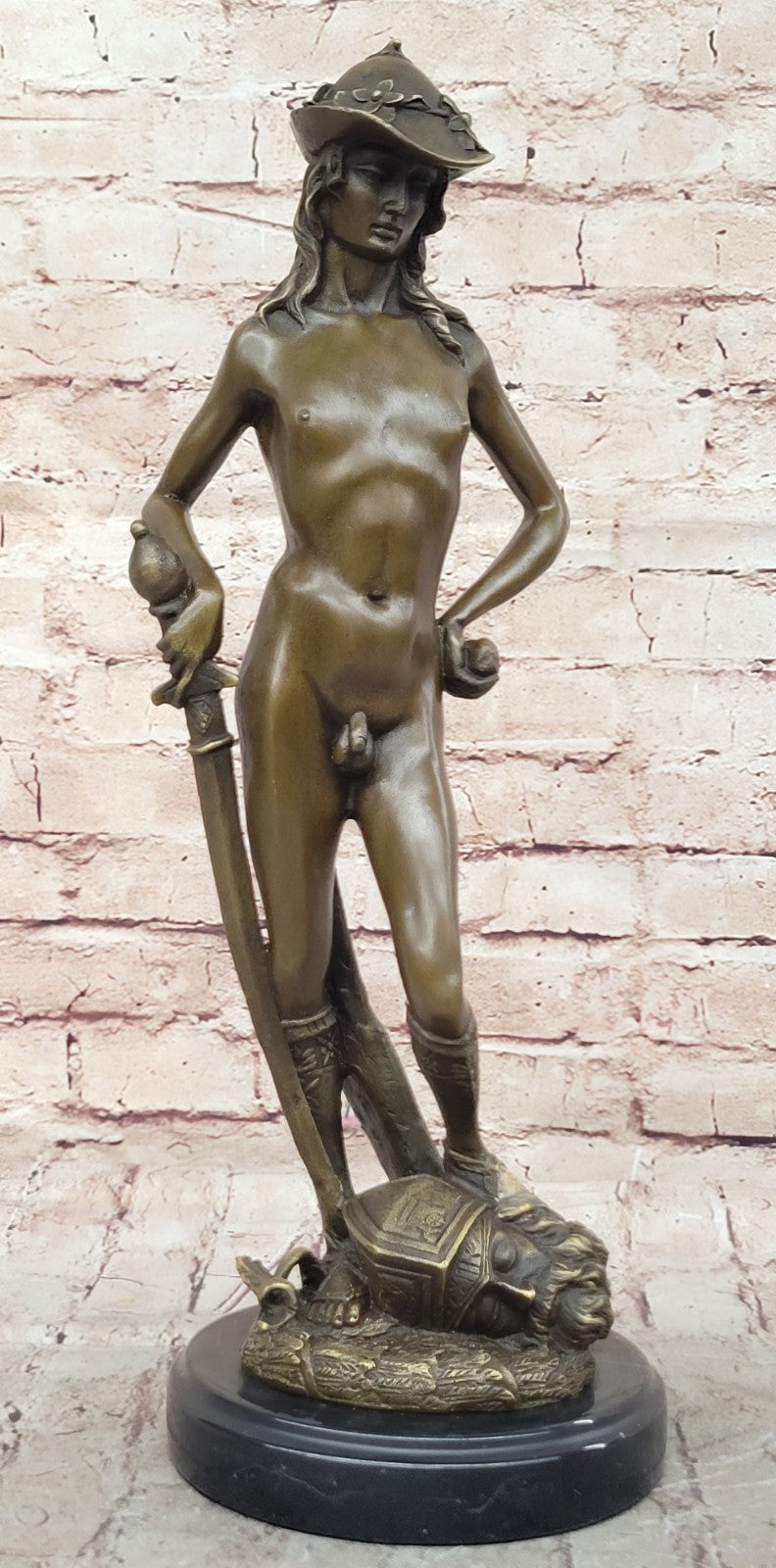 Statue of David Donatello 100% Solid Bronze Sculpture Home/Office Decoration Nude