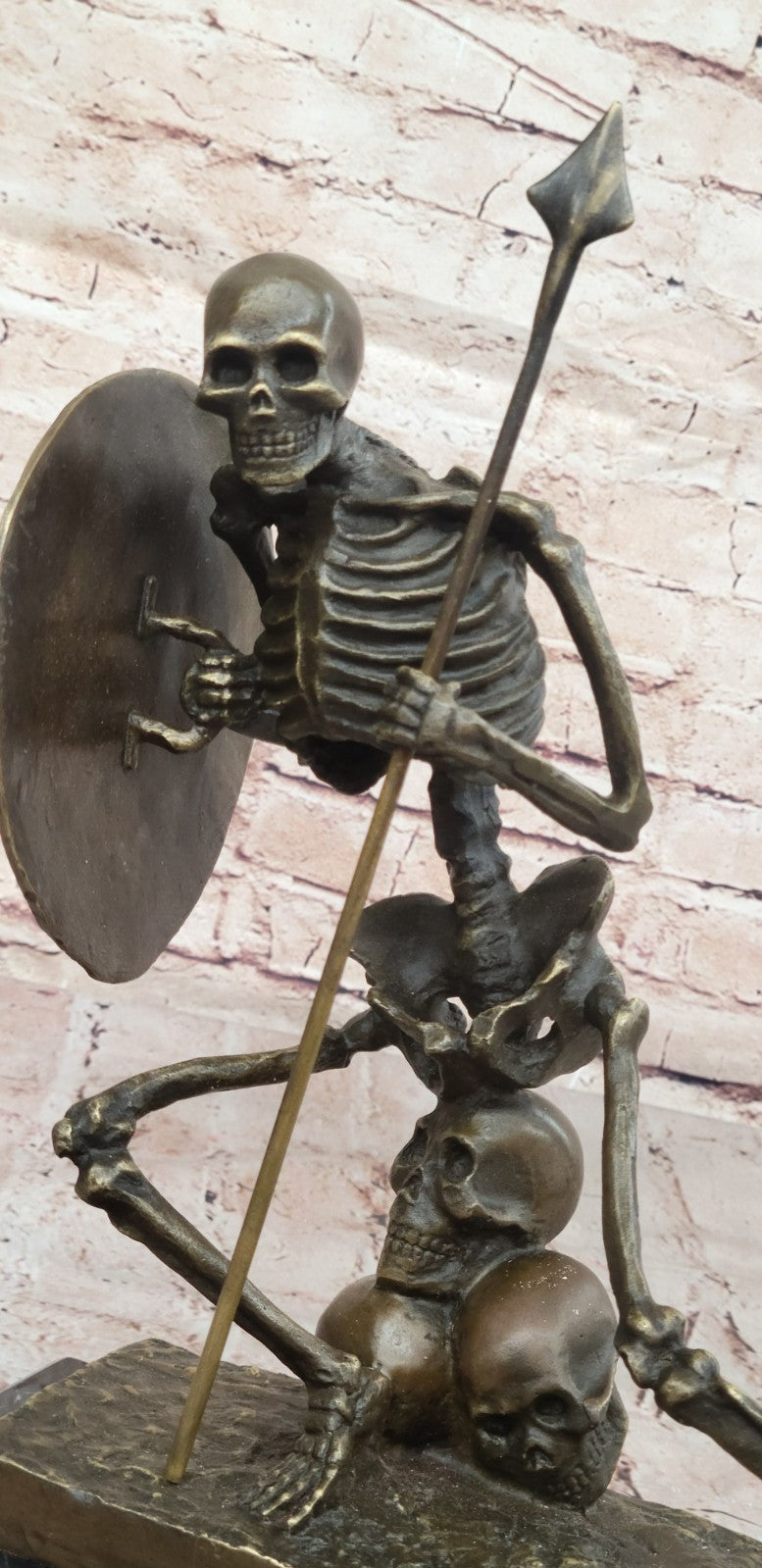 European Design Bronze Statuettes - Skull Skeleton Warrior Bookend Book End Stat