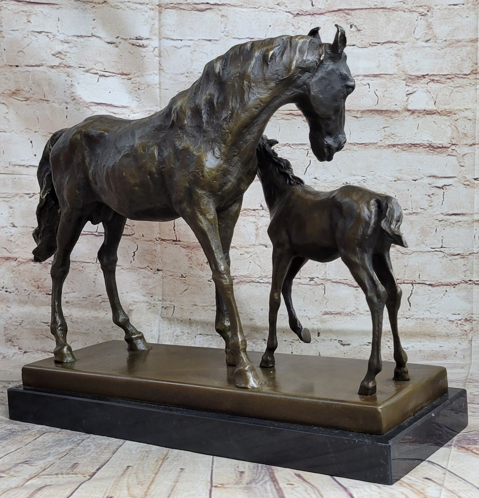 Skulptur Bronze sign.Mene Pferd Fohlen Gro und schwer Sculpture Horses Statue