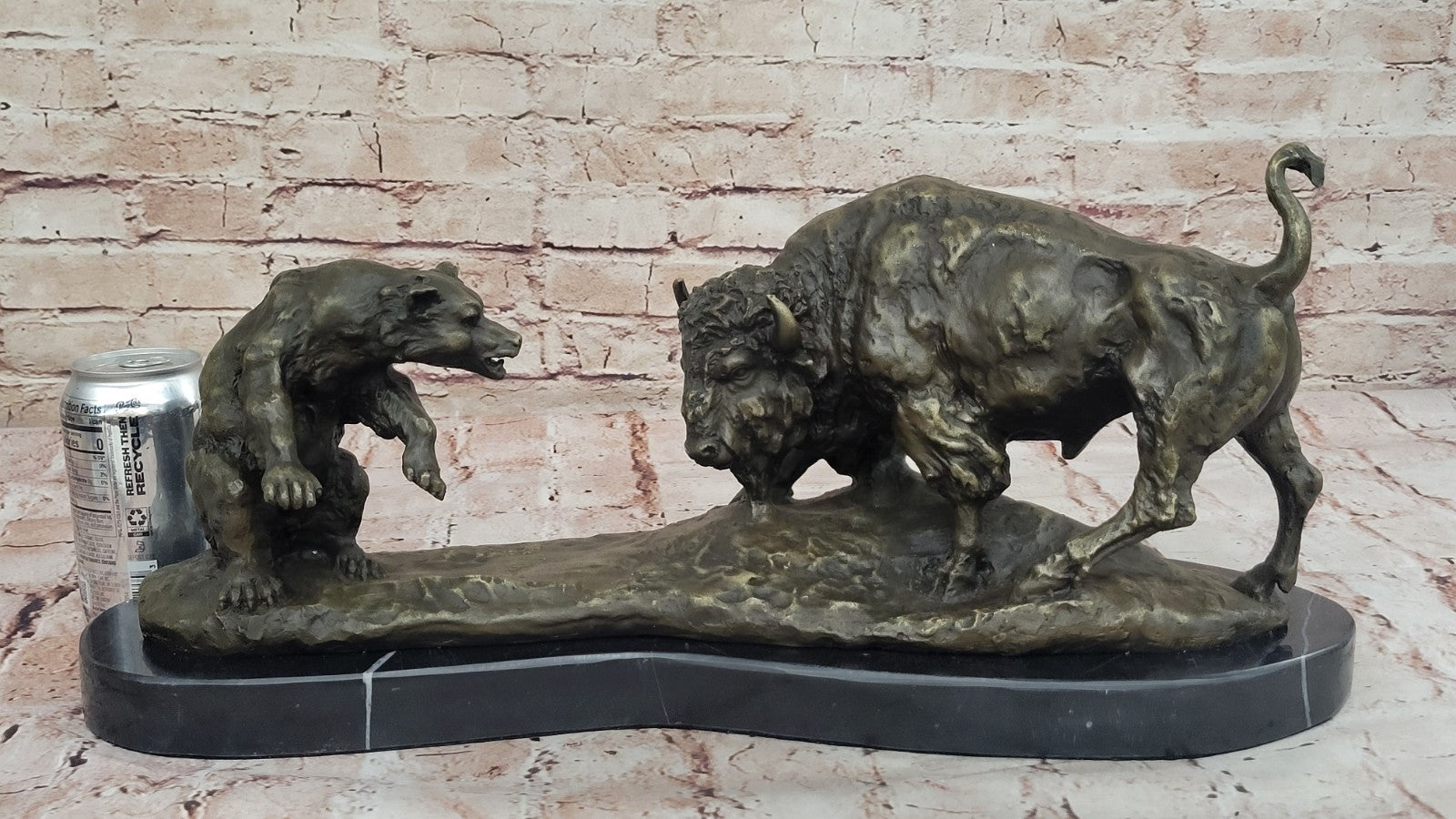 Classic Buffalo and Bear Bronze Sculpture – Handcrafted Wildlife Figurine for Home & Office Décor