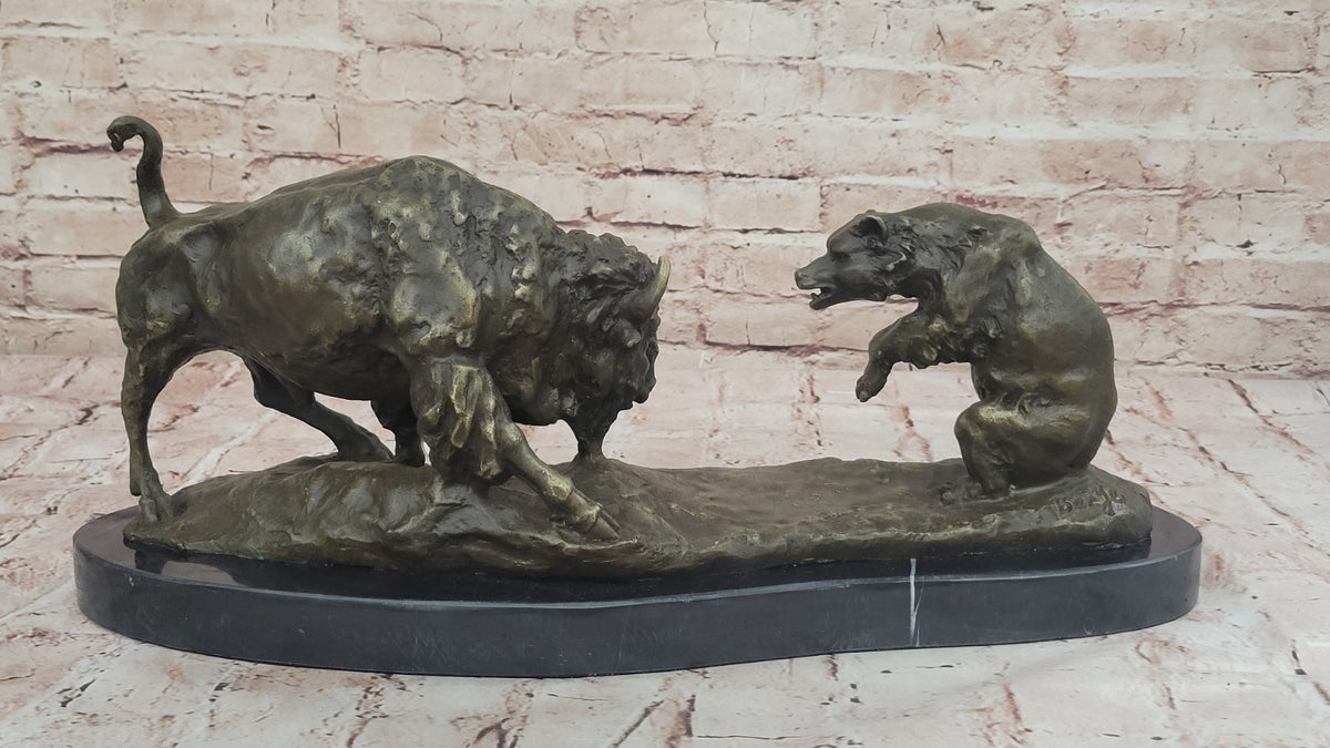 Classic Buffalo and Bear in Oval Office in White House Bronze Sculpture Figurine