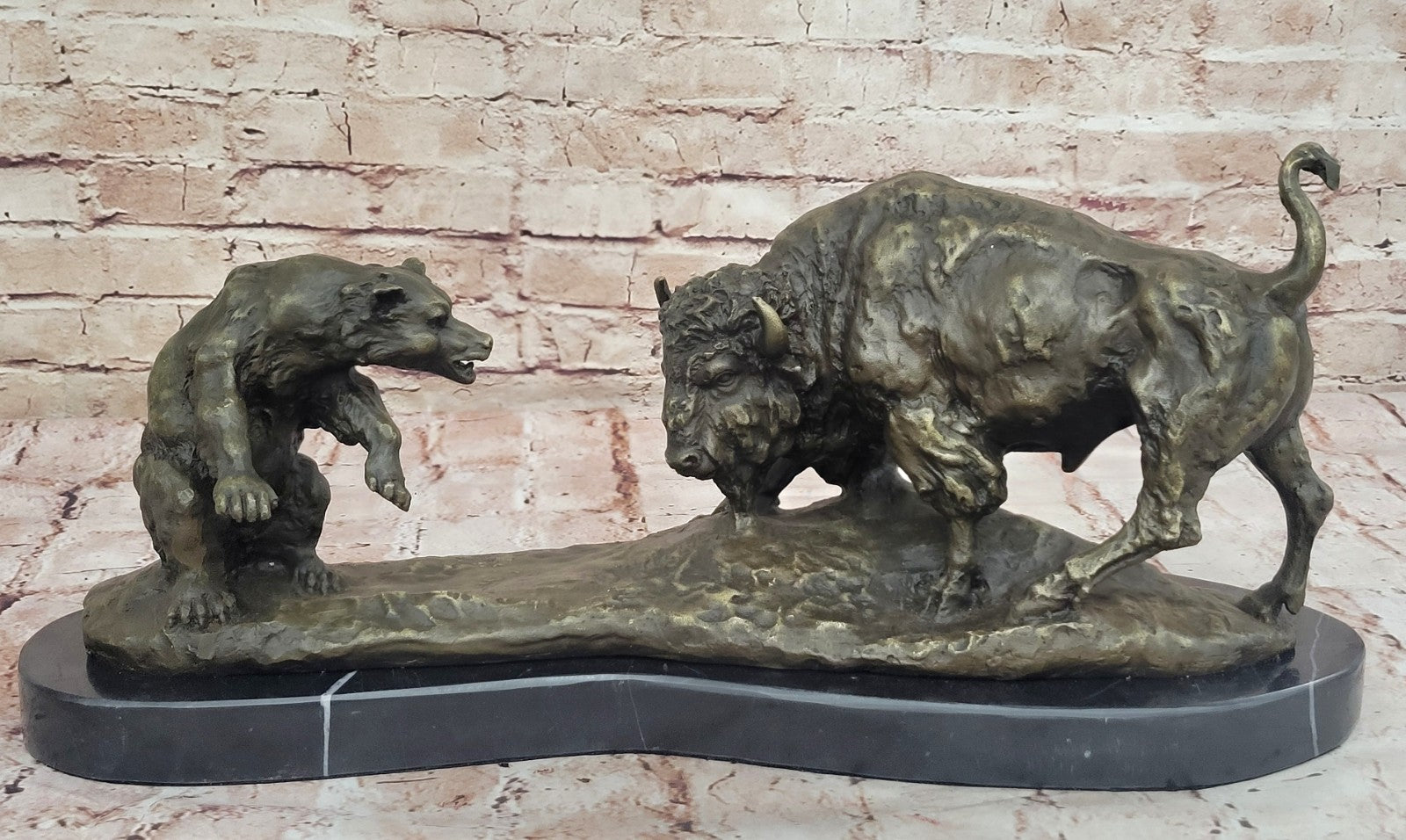 Classic Buffalo and Bear in Oval Office in White House Bronze Sculpture Figurine