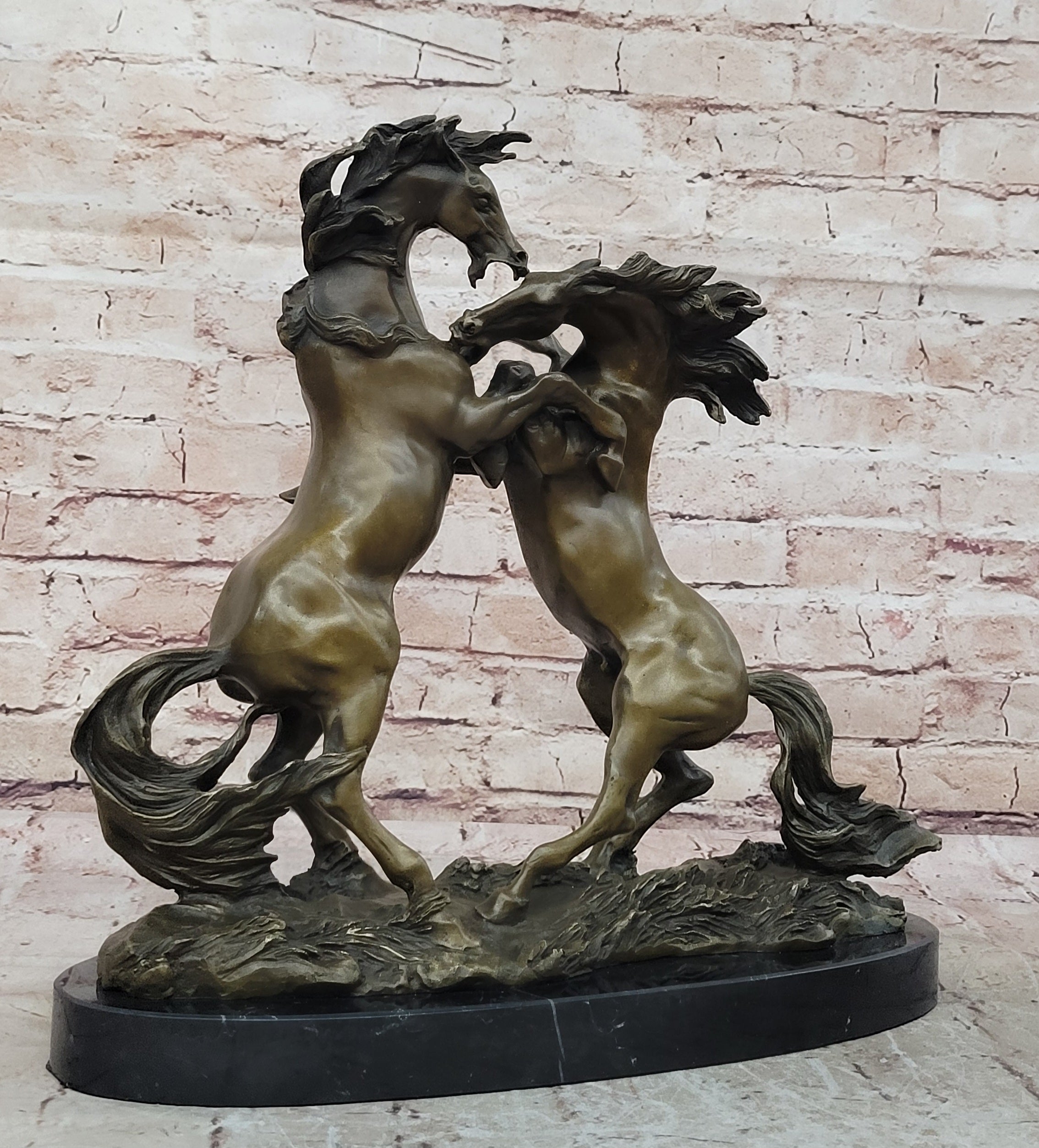 Bronze Sculpture Handcrafted 22 LBS Two Large Horses Classic Museum Artwork