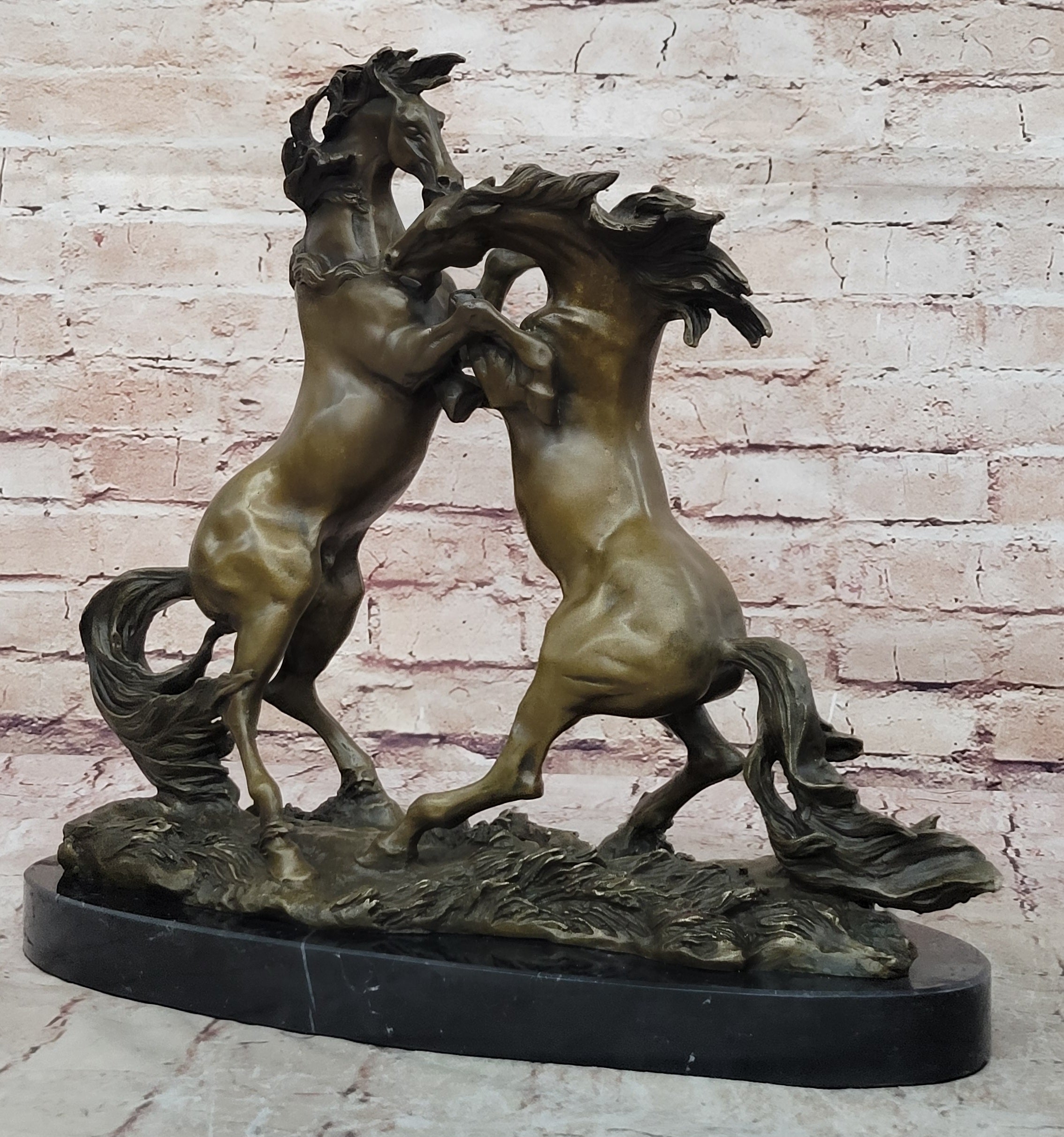 Bronze Sculpture Handcrafted 22 LBS Two Large Horses Classic Museum Artwork