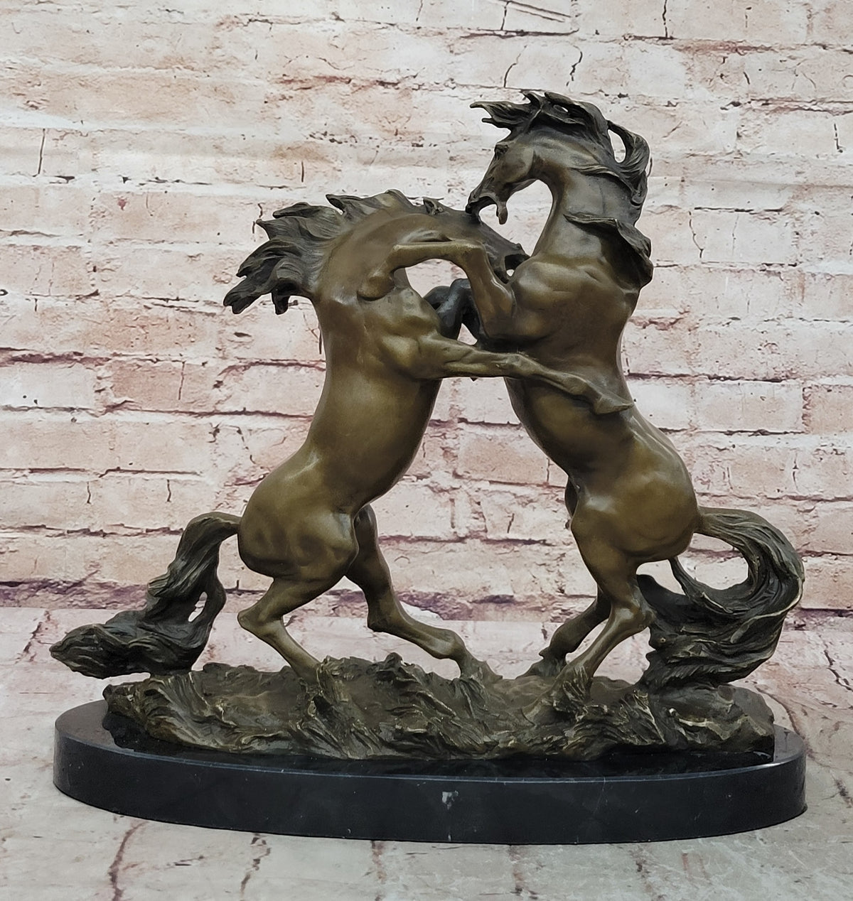 Bronze Sculpture Handcrafted 22 LBS Two Large Horses Classic Museum Artwork