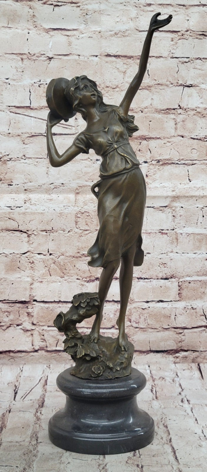 Turkish Woman playing Tambourine Musical Art Deco Bronze Sculpture by Moreau 20"