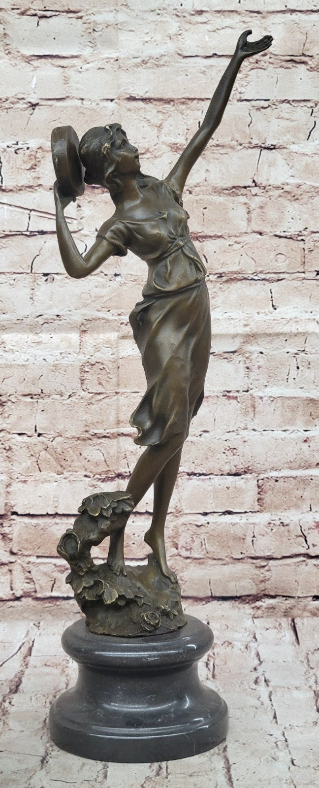 Turkish Woman playing Tambourine Musical Art Deco Bronze Sculpture by Moreau 20"