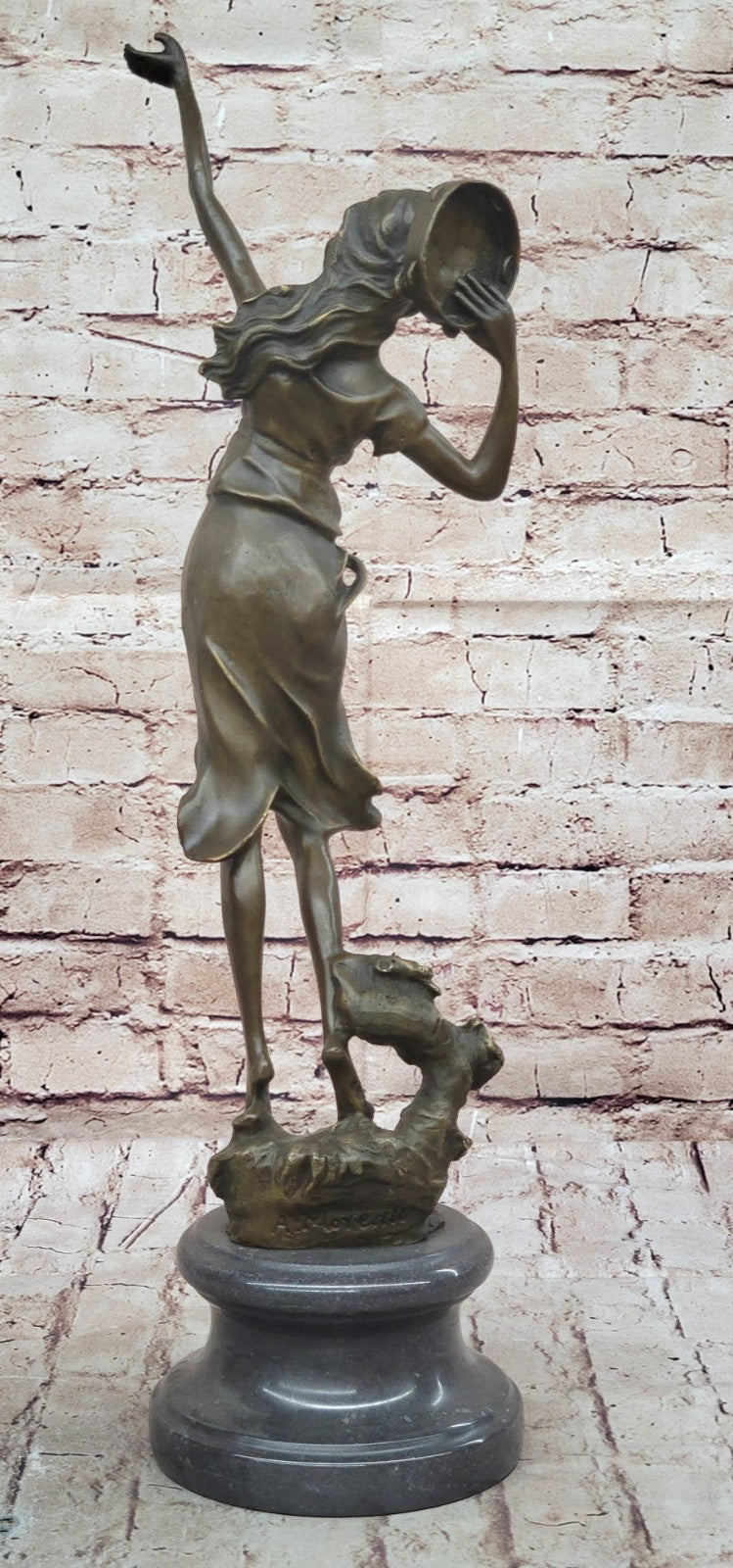 Turkish Woman playing Tambourine Musical Art Deco Bronze Sculpture by Moreau 20"