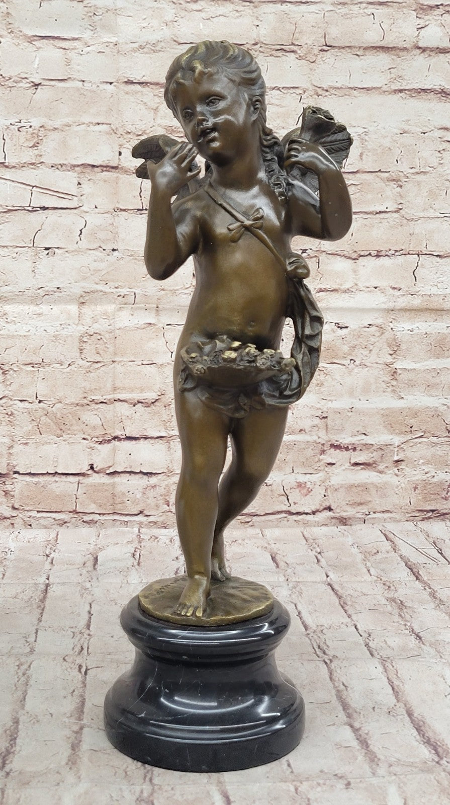 Signed Angel Religious Bronze Sculpture Mythical Statue Figurine Figure Home Deco