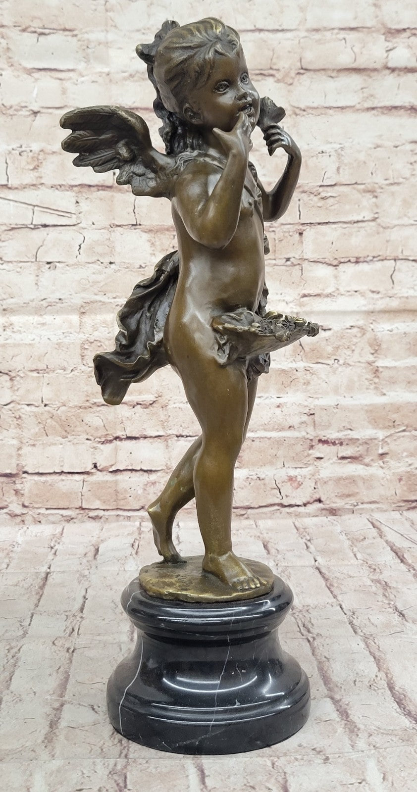 Signed Angel Religious Bronze Sculpture Mythical Statue Figurine Figure Home Deco