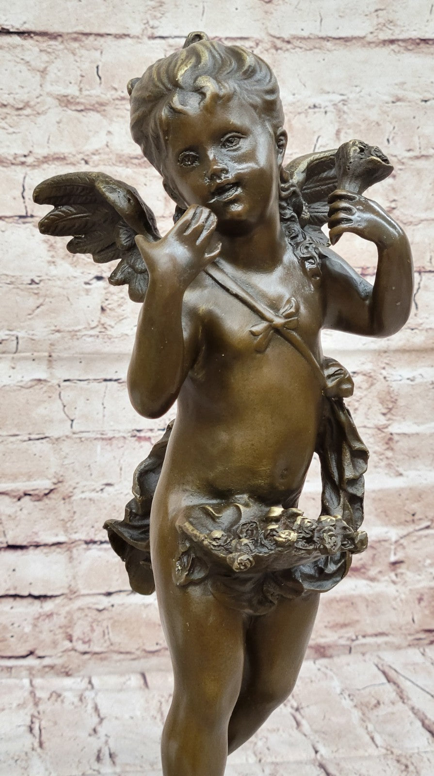 Signed Angel Religious Bronze Sculpture Mythical Statue Figurine Figure Home Deco