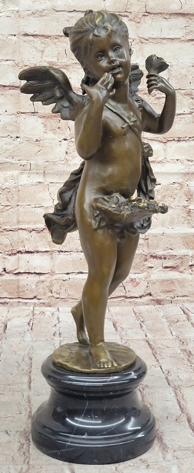 Signed Angel Religious Bronze Sculpture Mythical Statue Figurine Figure Home Deco