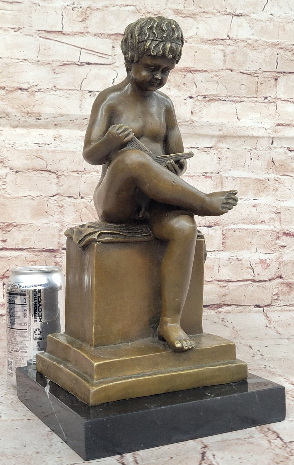 Joy Of Reading Garden 100% Solid Sculpture, Nude Boy and Book Home Decoration