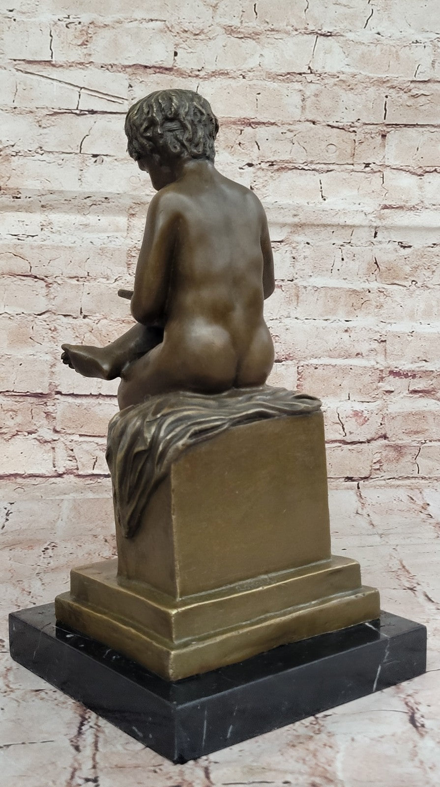 Joy Of Reading Garden 100% Solid Sculpture, Nude Boy and Book Home Decoration