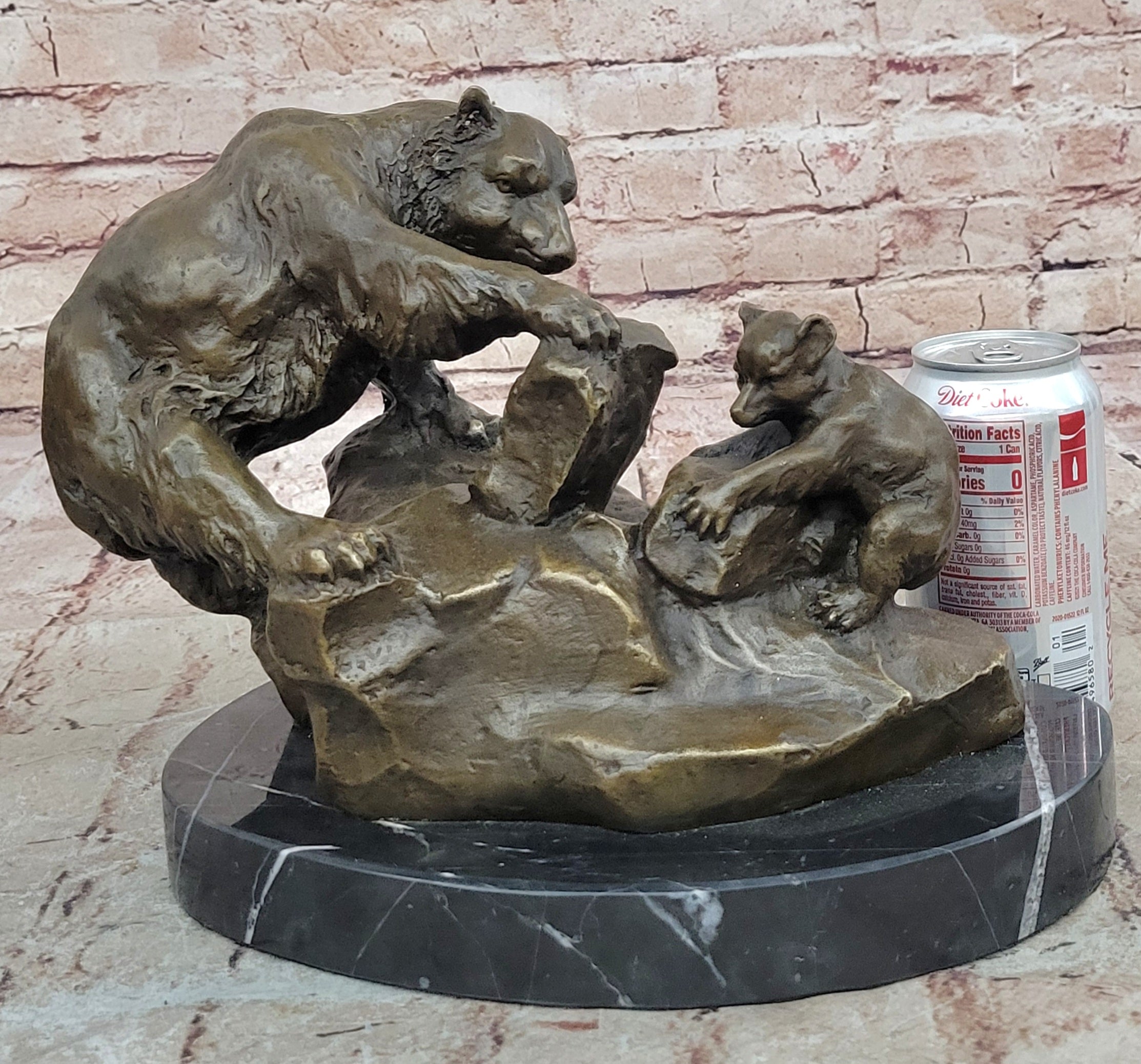 Handcrafted bronze sculpture SALE Cub & Bear Mother Signed Russelle Figurine Art