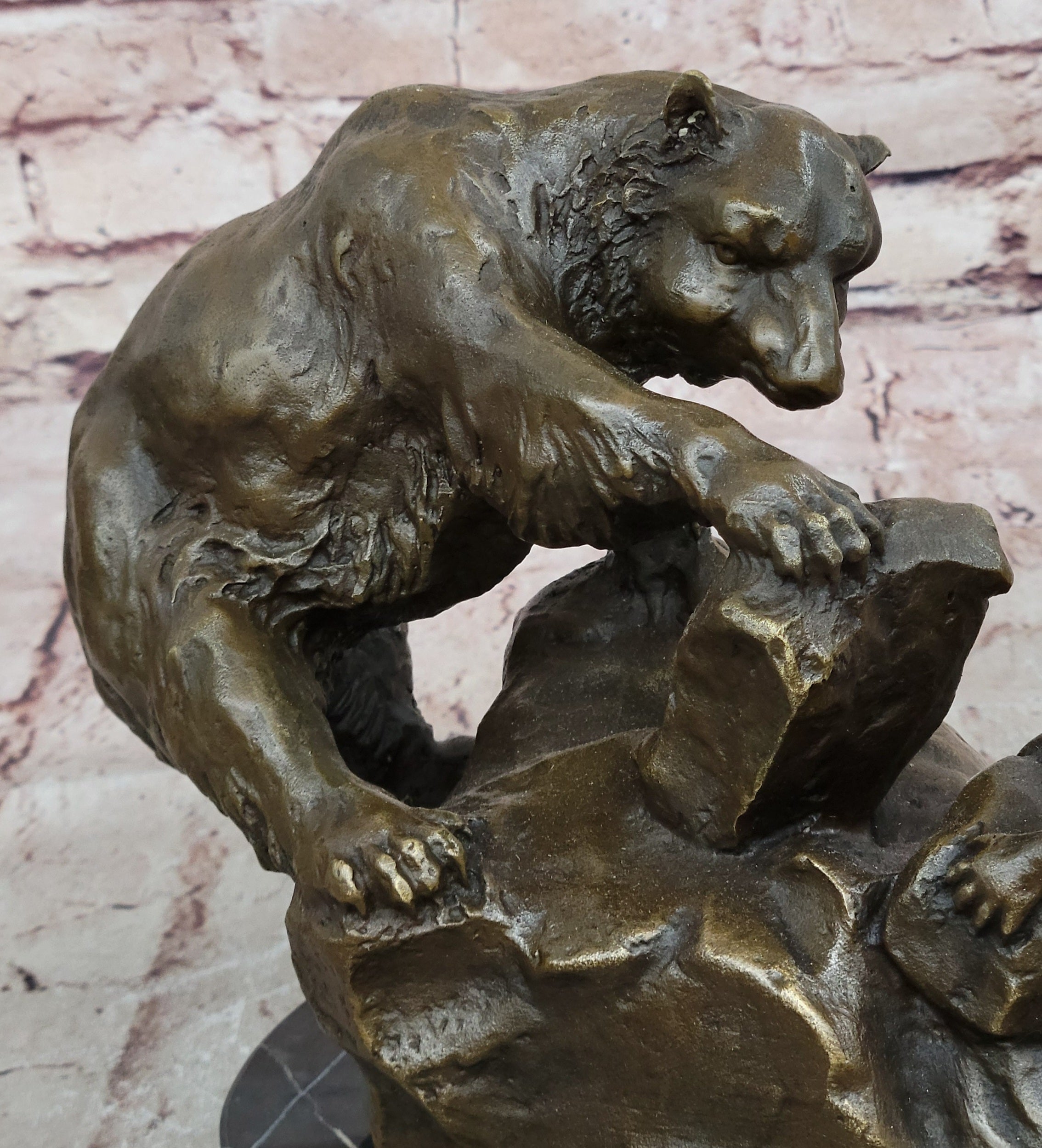 Handcrafted bronze sculpture SALE Cub & Bear Mother Signed Russelle Figurine Art