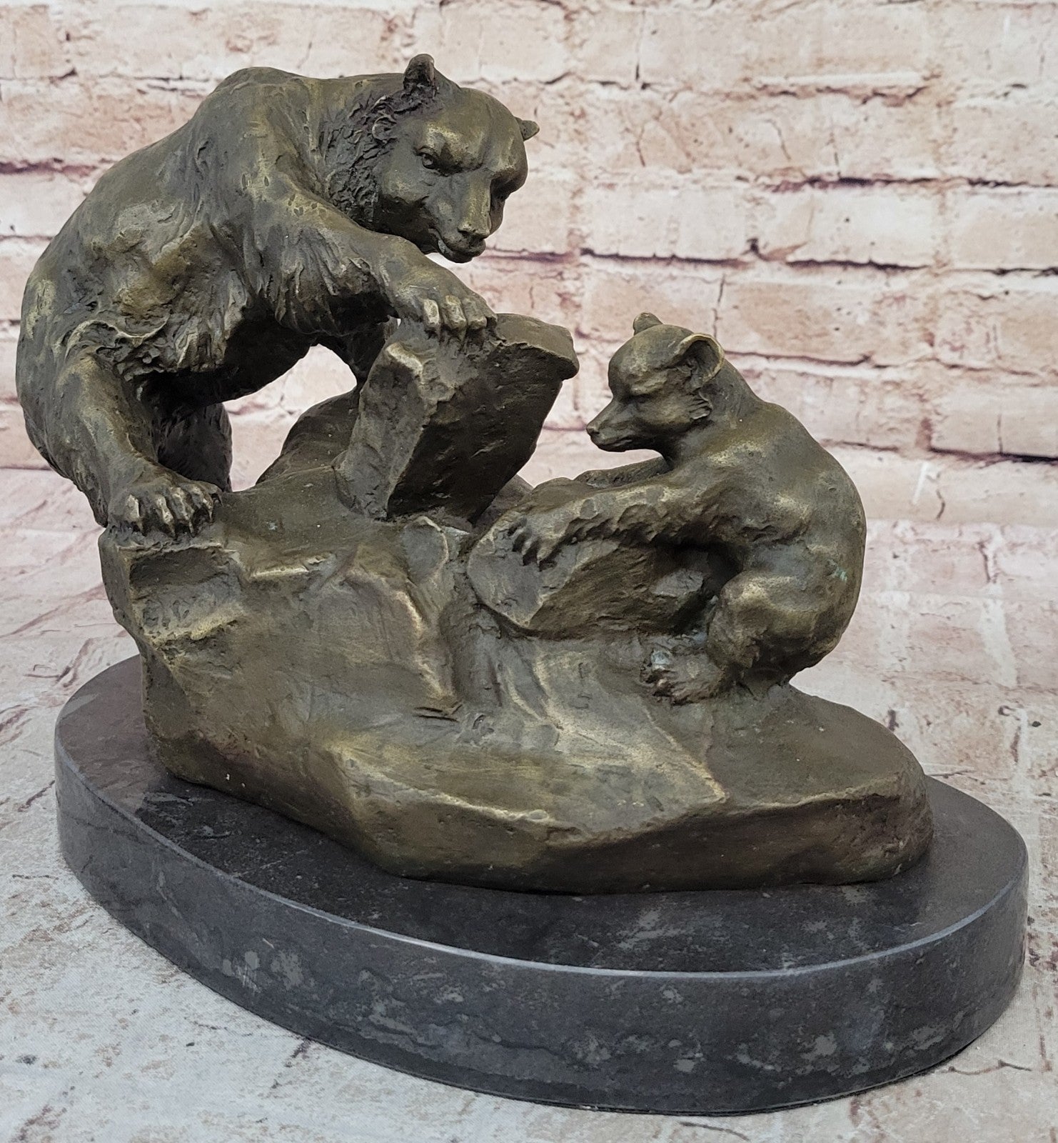 Handcrafted bronze sculpture SALE Cub & Bear Mother Signed Russelle Figurine Art