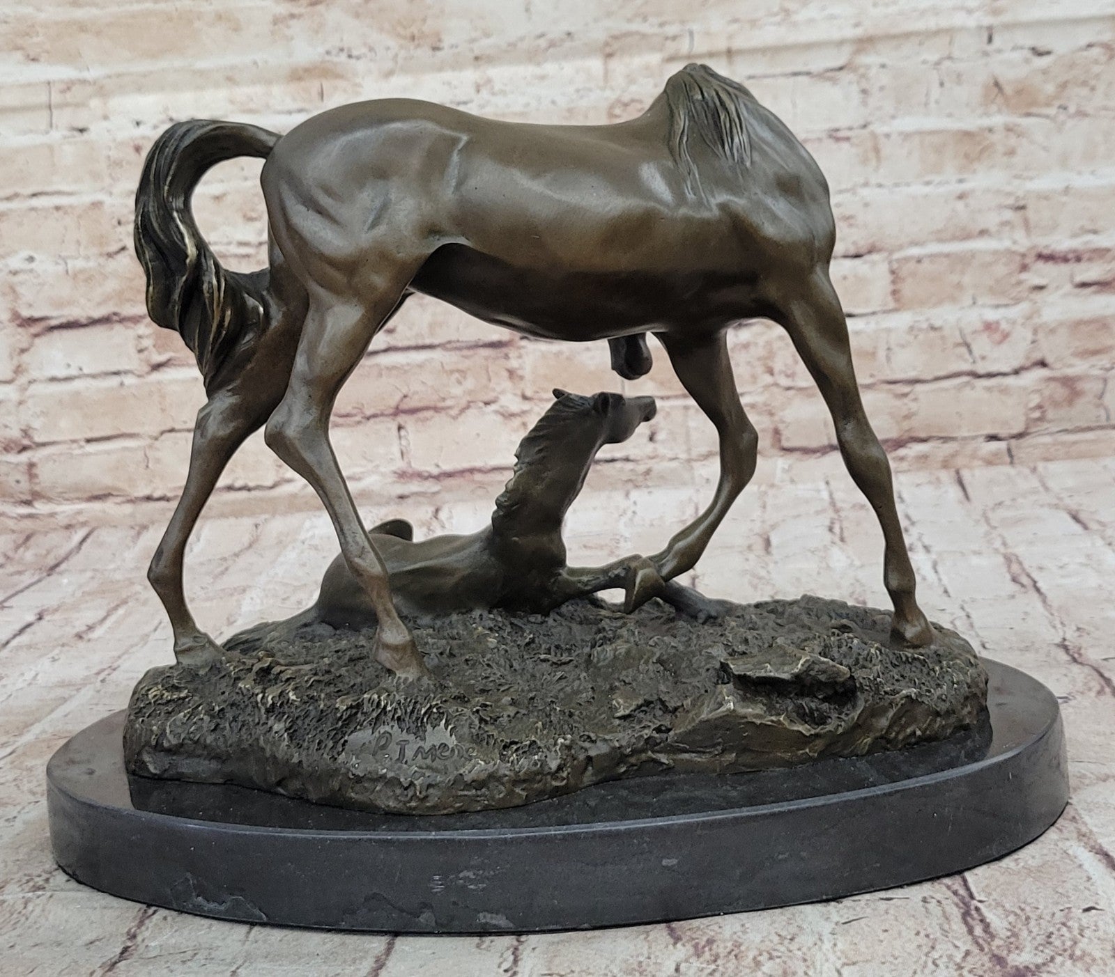 Very Heavy Bronze " Mare With Rearing Colt" By.French sculptor Bugatti Sculpture
