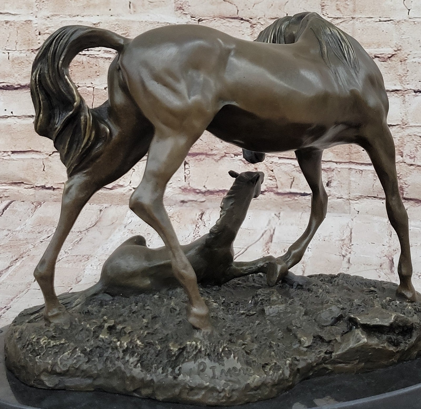 Very Heavy Bronze " Mare With Rearing Colt" By.French sculptor Bugatti Sculpture