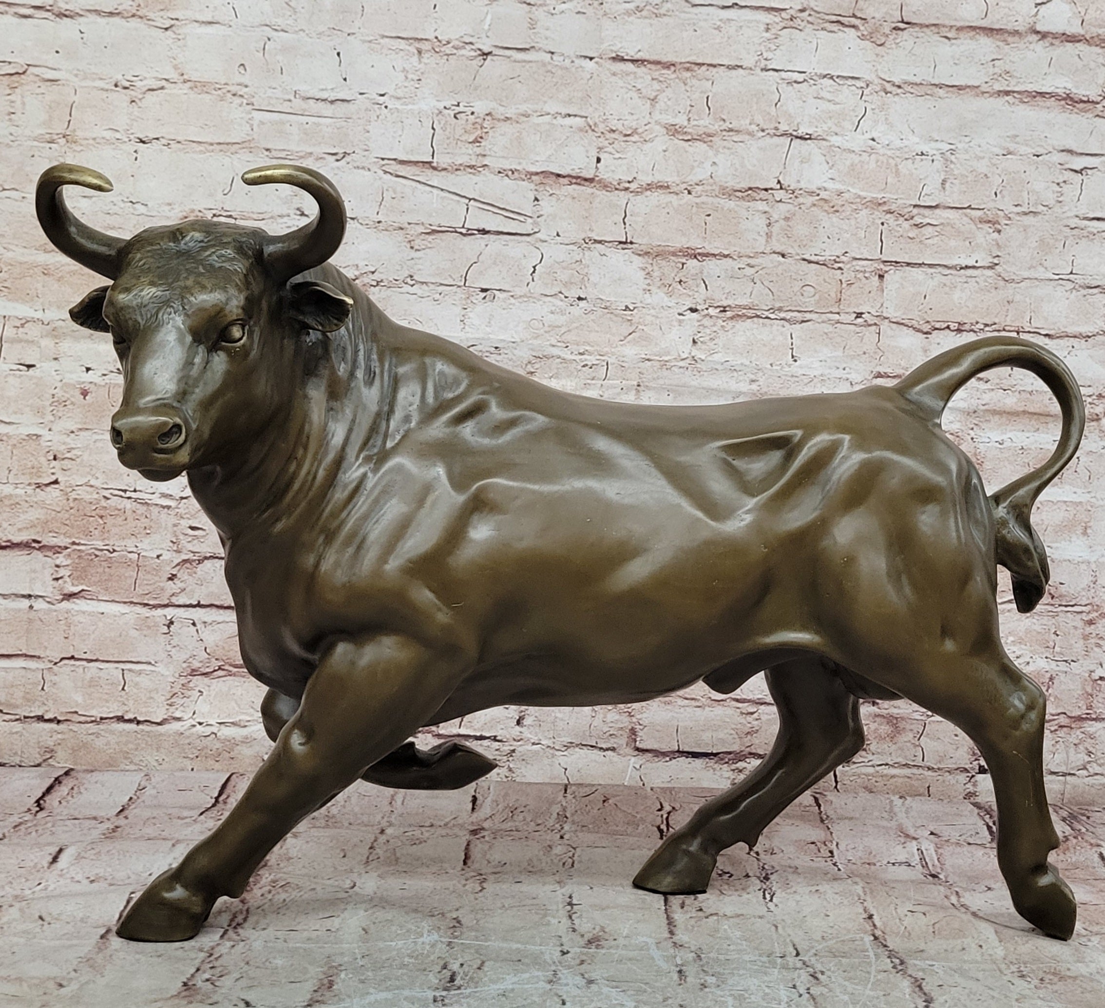 Signed Original Artwork by Portuguese Artist Miguel Lopez Bull Bronze Figurine Decor