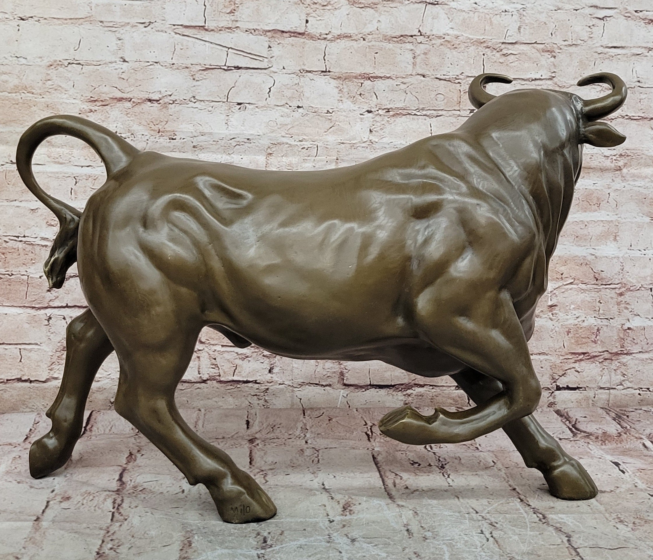 Signed Original Artwork by Portuguese Artist Miguel Lopez Bull Bronze Figurine Decor