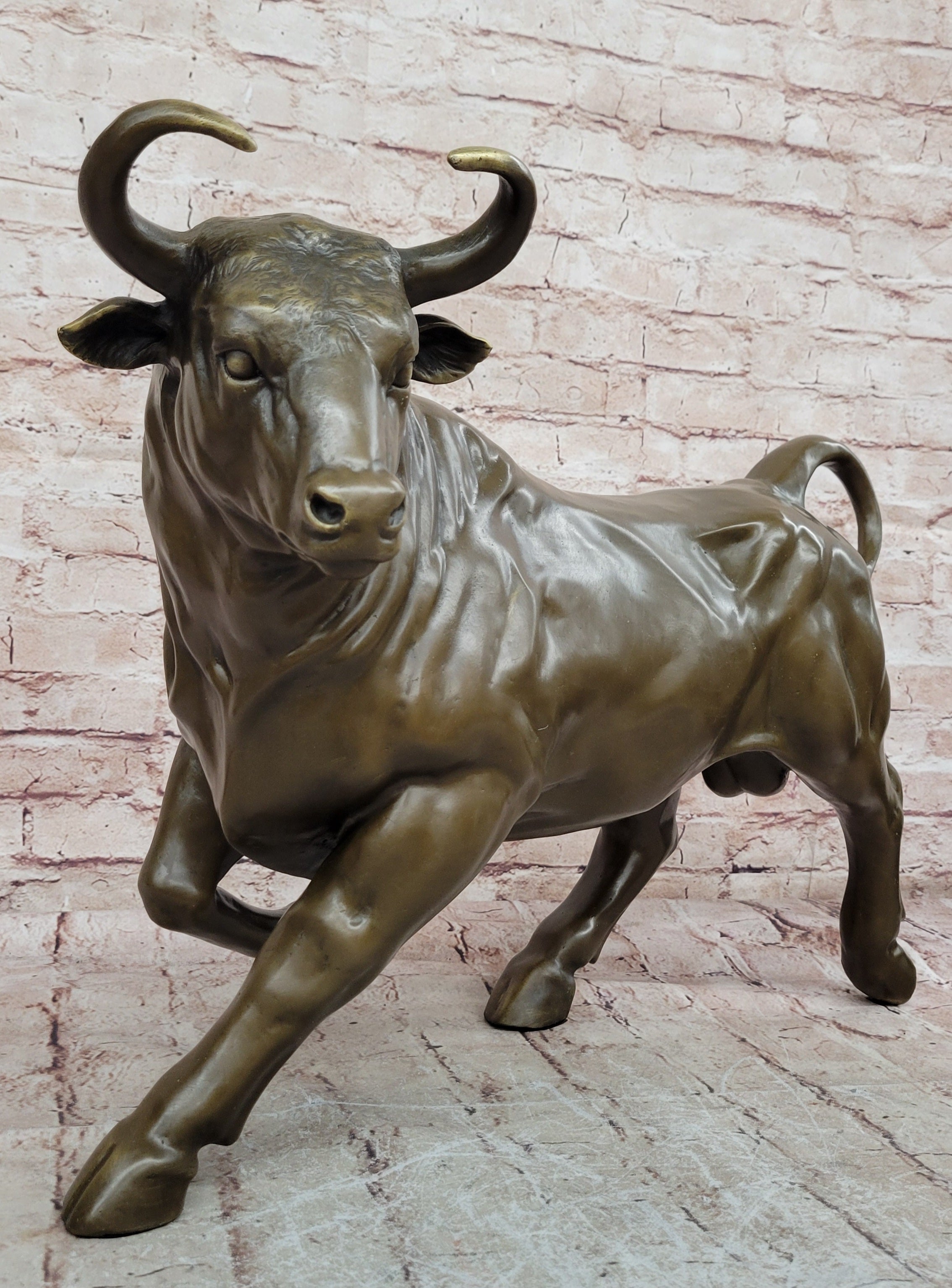 Signed Original Artwork by Portuguese Artist Miguel Lopez Bull Bronze Figurine Decor