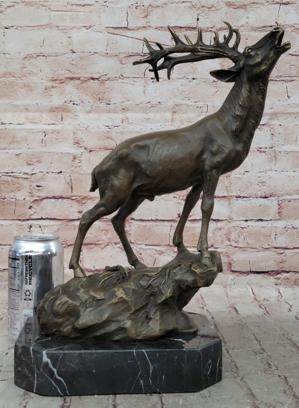 Game Hunter Elk Stag Deer Buck Lodge Cabin Wildlife Art Bronze Marble Statue Art