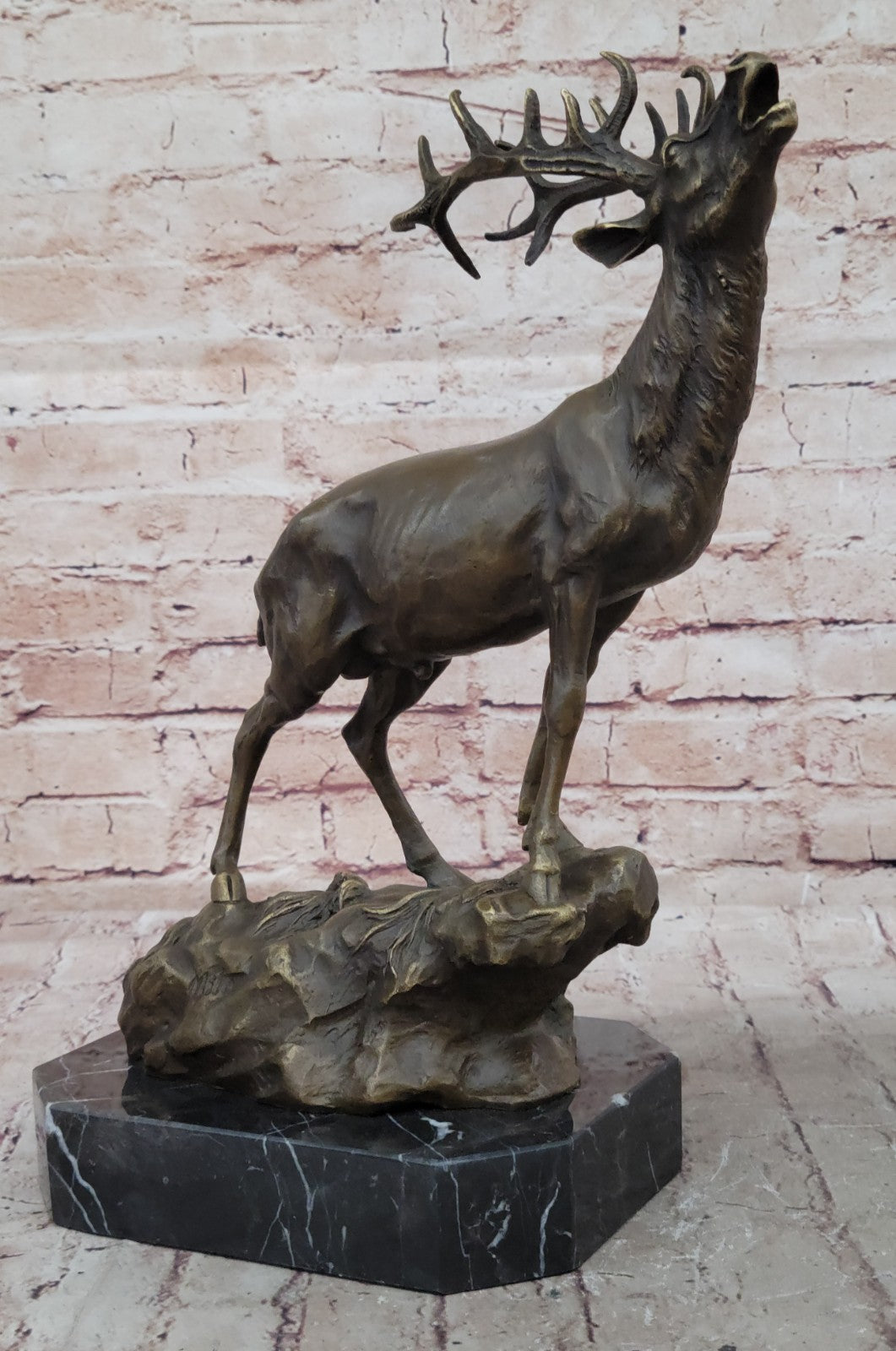 Game Hunter Elk Stag Deer Buck Lodge Cabin Wildlife Art Bronze Marble Statue Art