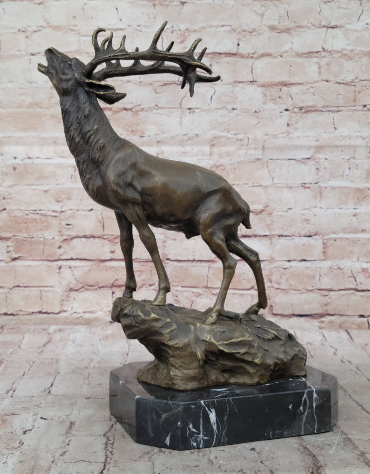 Game Hunter Elk Stag Deer Buck Lodge Cabin Wildlife Art Bronze Marble Statue Art
