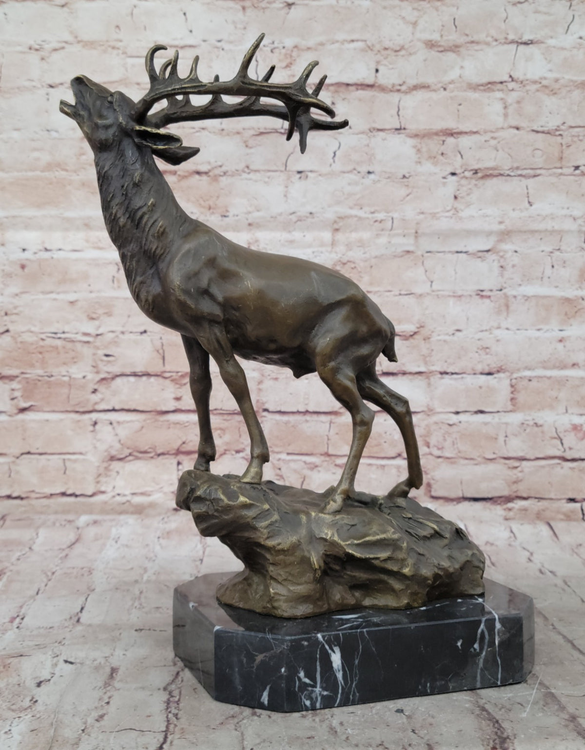 Game Hunter Elk Stag Deer Buck Lodge Cabin Wildlife Art Bronze Marble Statue Art