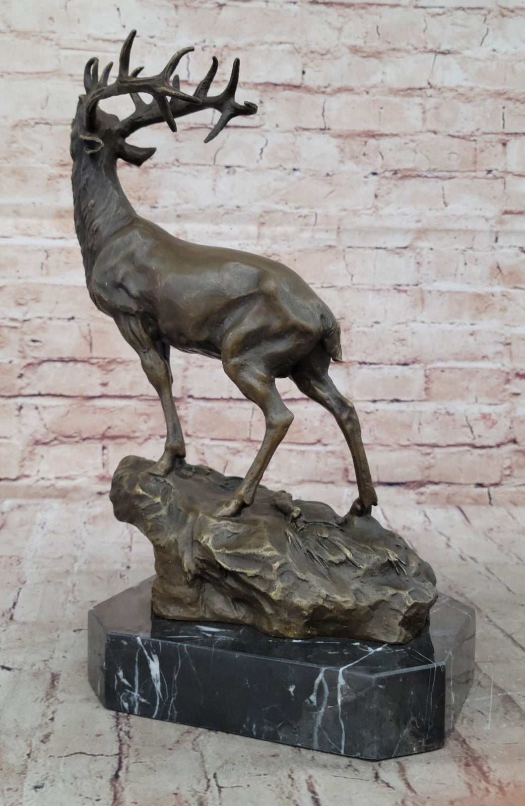 Game Hunter Elk Stag Deer Buck Lodge Cabin Wildlife Art Bronze Marble Statue Art