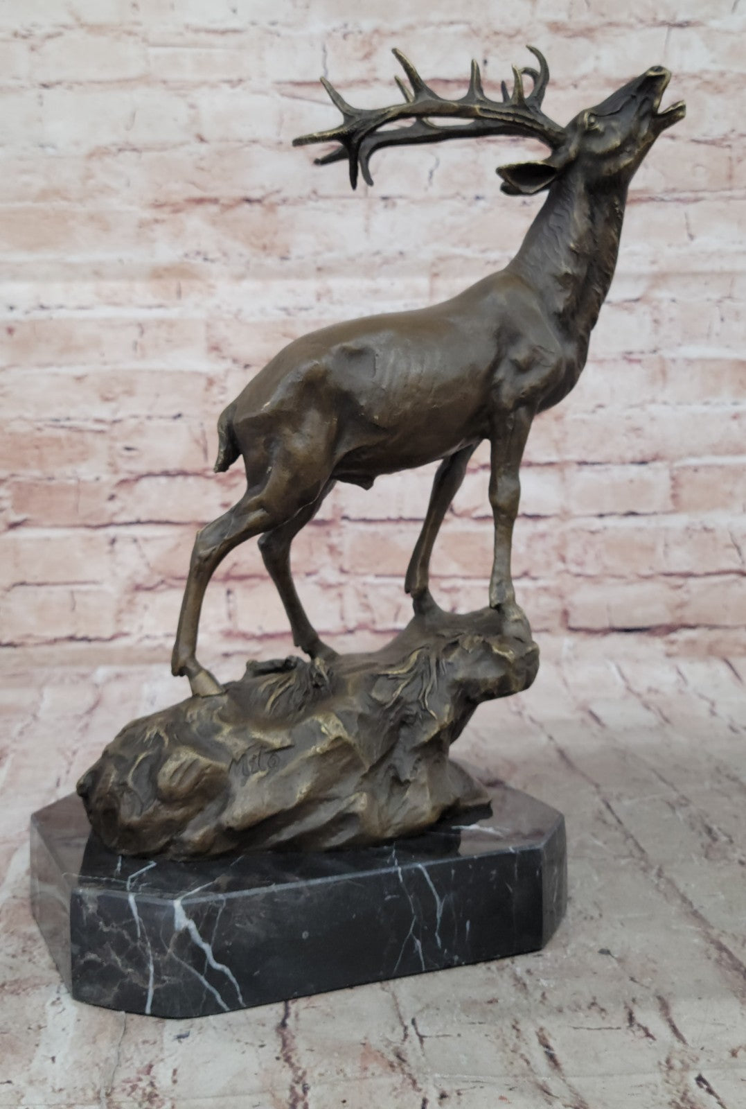Game Hunter Elk Stag Deer Buck Lodge Cabin Wildlife Art Bronze Marble Statue Art