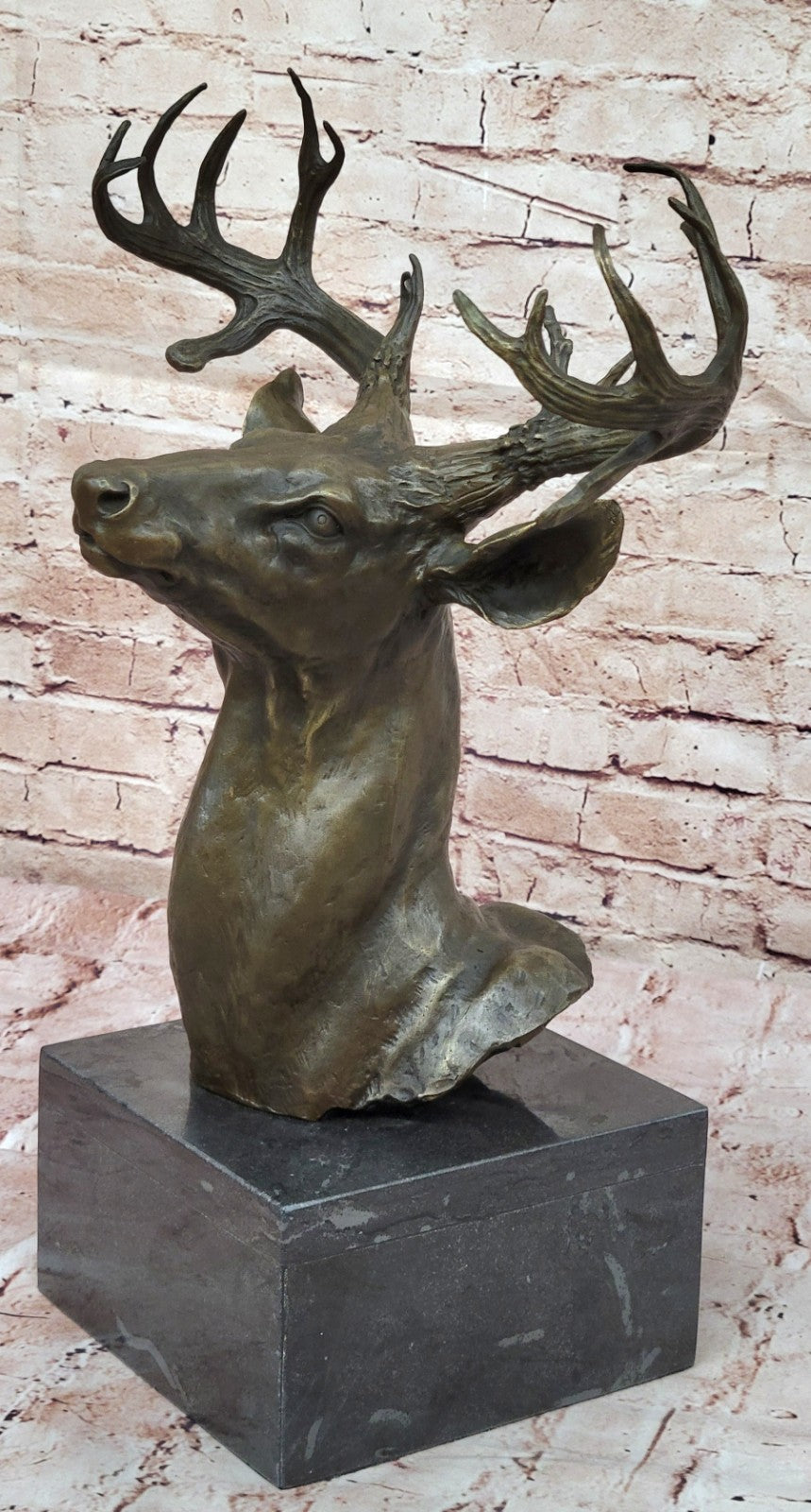Handcrafted bronze sculpture *SALE* Marble Elk Deer Stag Bust Lodge Decor Figure