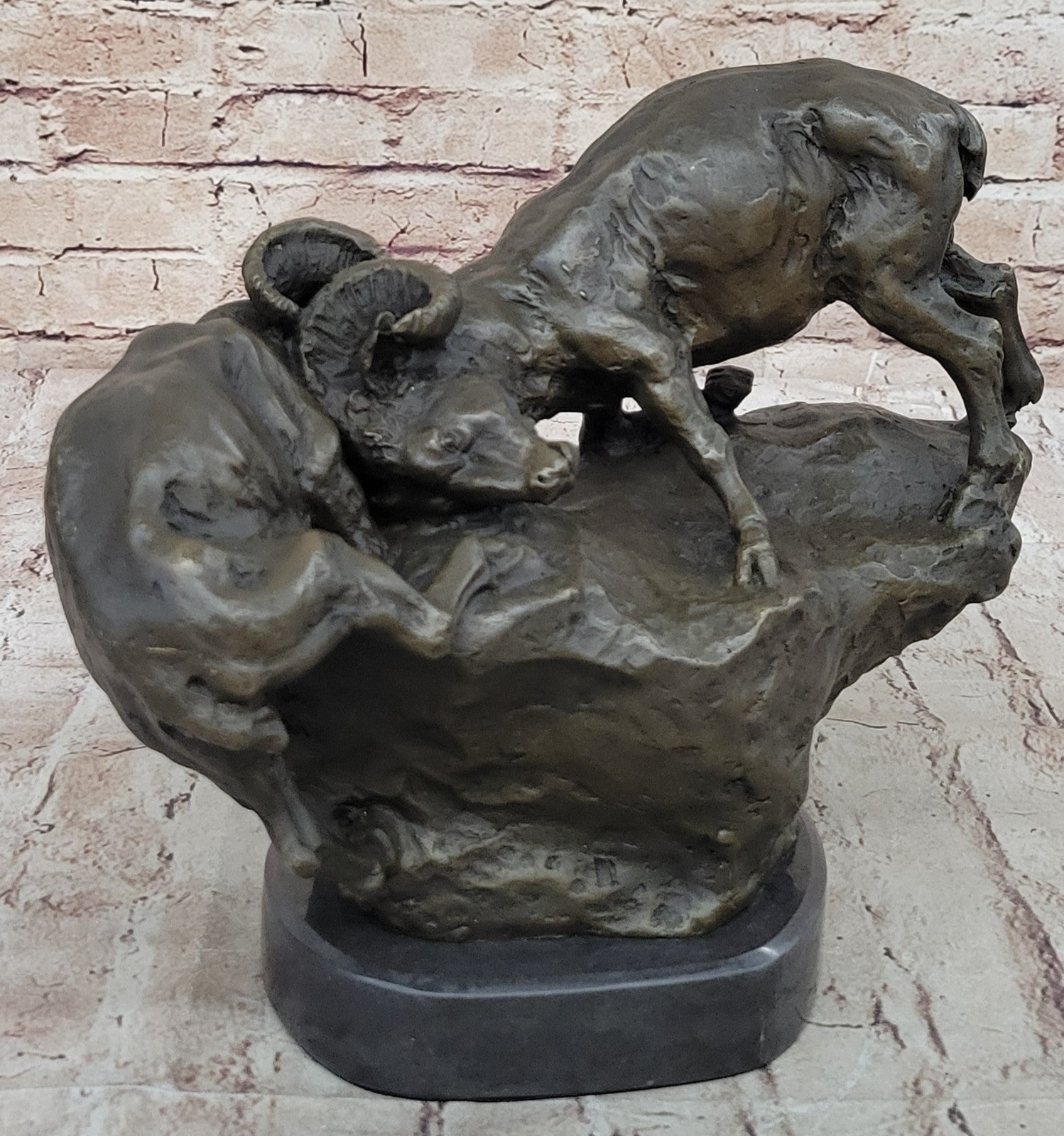 Handcrafted bronze sculpture SALE Base Marble Rams Two Between Confrontation