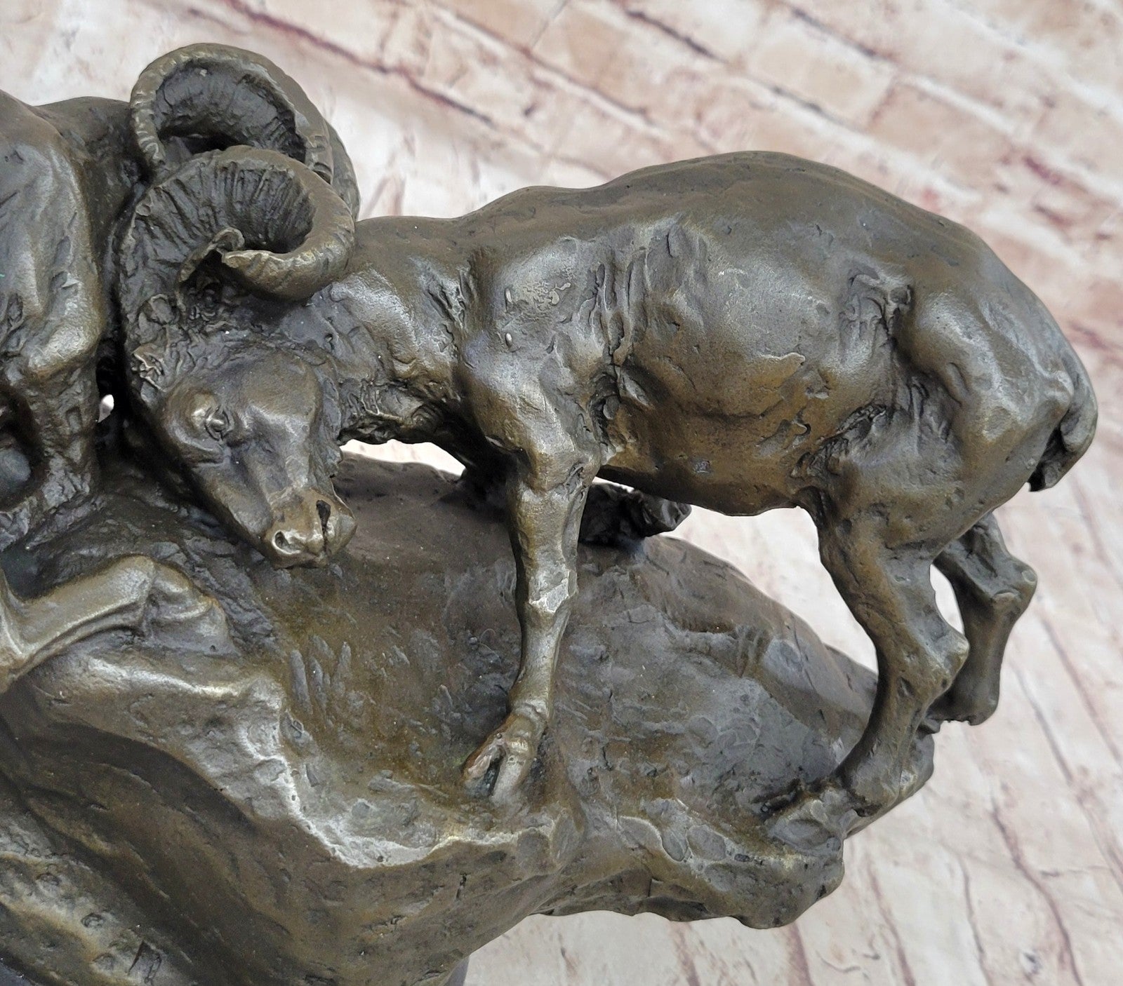 Handcrafted bronze sculpture SALE Base Marble Rams Two Between Confrontation