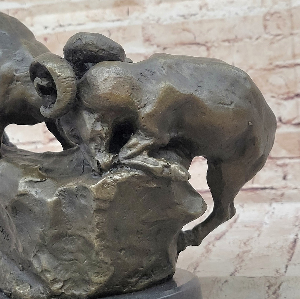 Handcrafted bronze sculpture SALE Base Marble Rams Two Between Confrontation