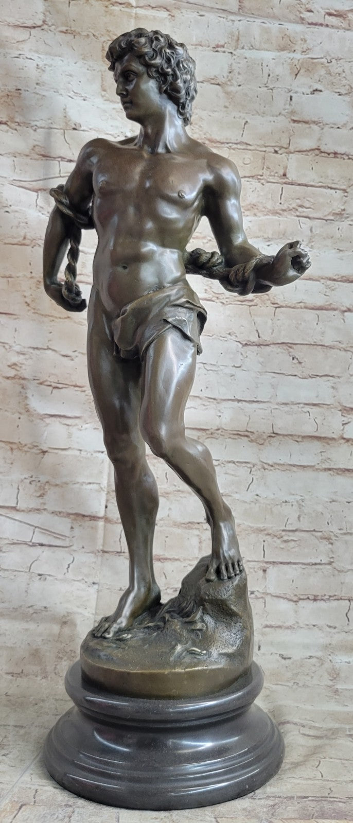 26-Inch Museum-Quality David Nude Bronze Sculpture – Extra Large Erotic Art Statue on Marble Base for Sale