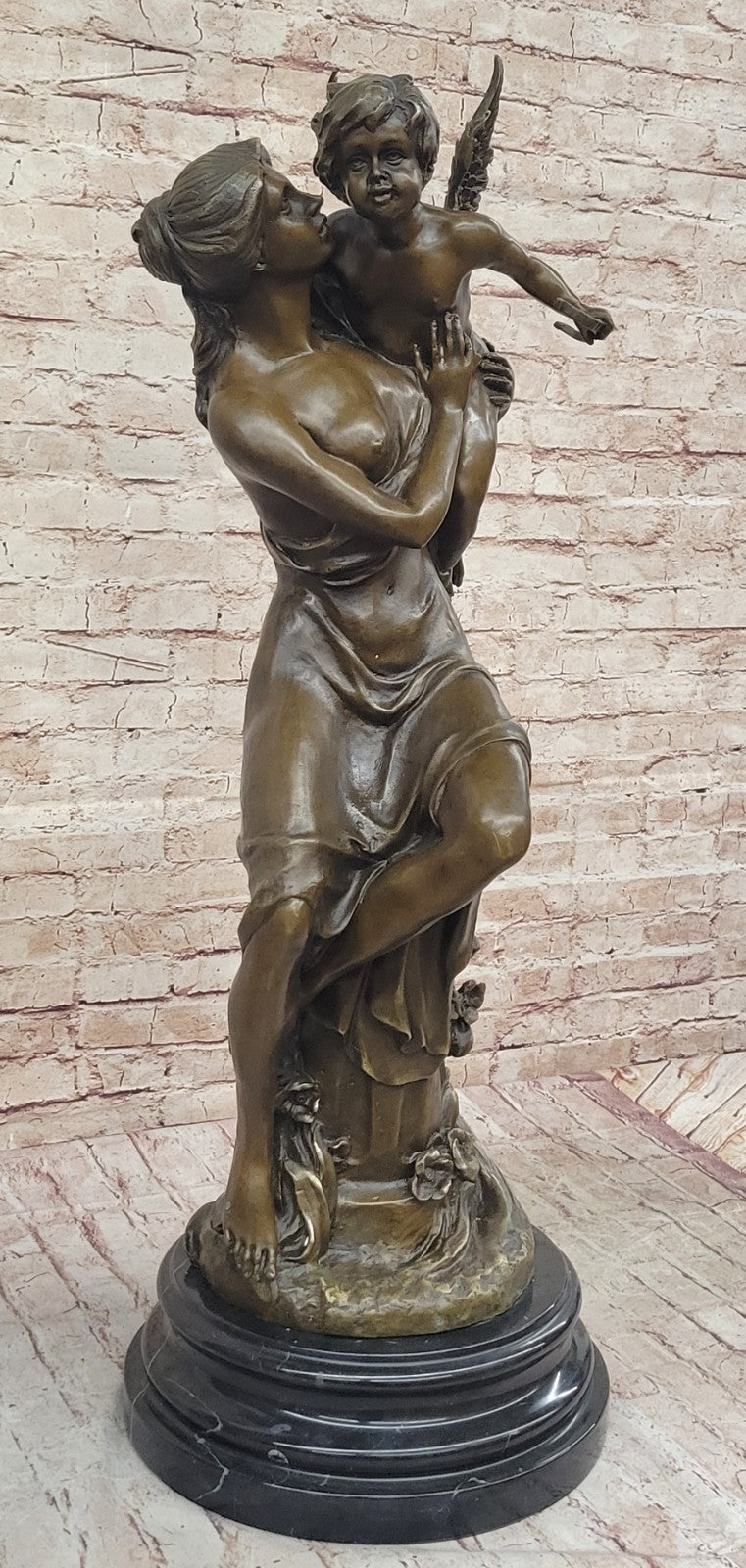 Art Nouveau Nude Woman with Baby Angel Hot Cast Bronze Sculpture Home Decoration