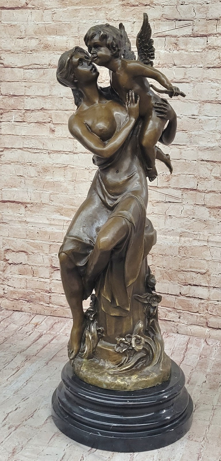 Art Nouveau Nude Woman with Baby Angel Hot Cast Bronze Sculpture Home Decoration