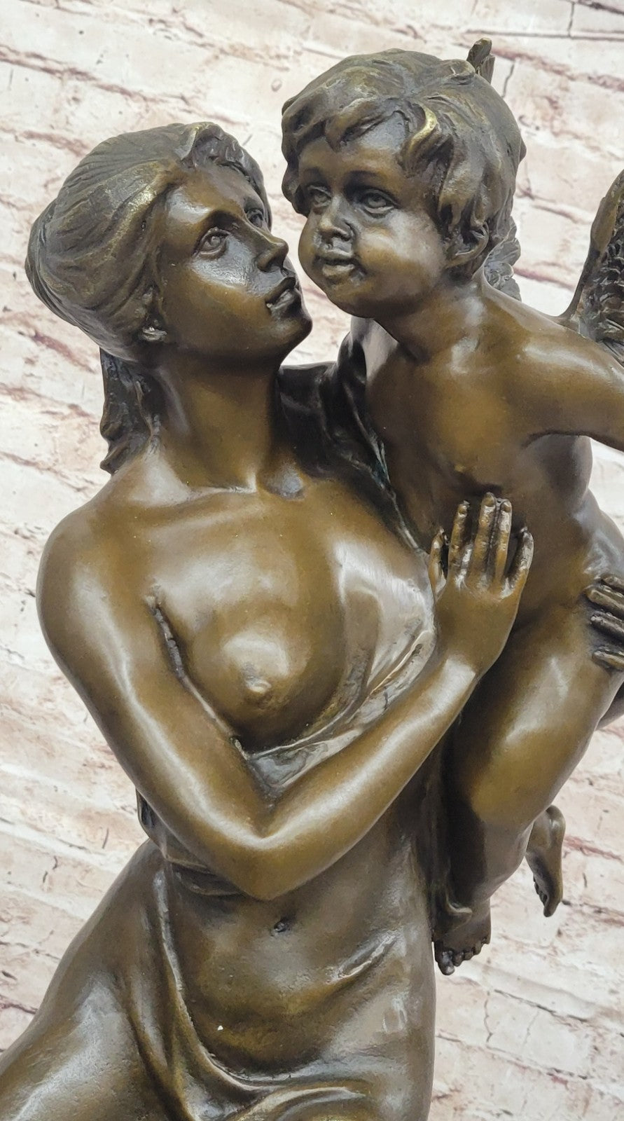 Art Nouveau Nude Woman with Baby Angel Hot Cast Bronze Sculpture Home Decoration