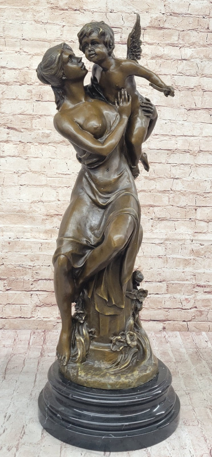 Art Nouveau Nude Woman with Baby Angel Hot Cast Bronze Sculpture Home Decoration