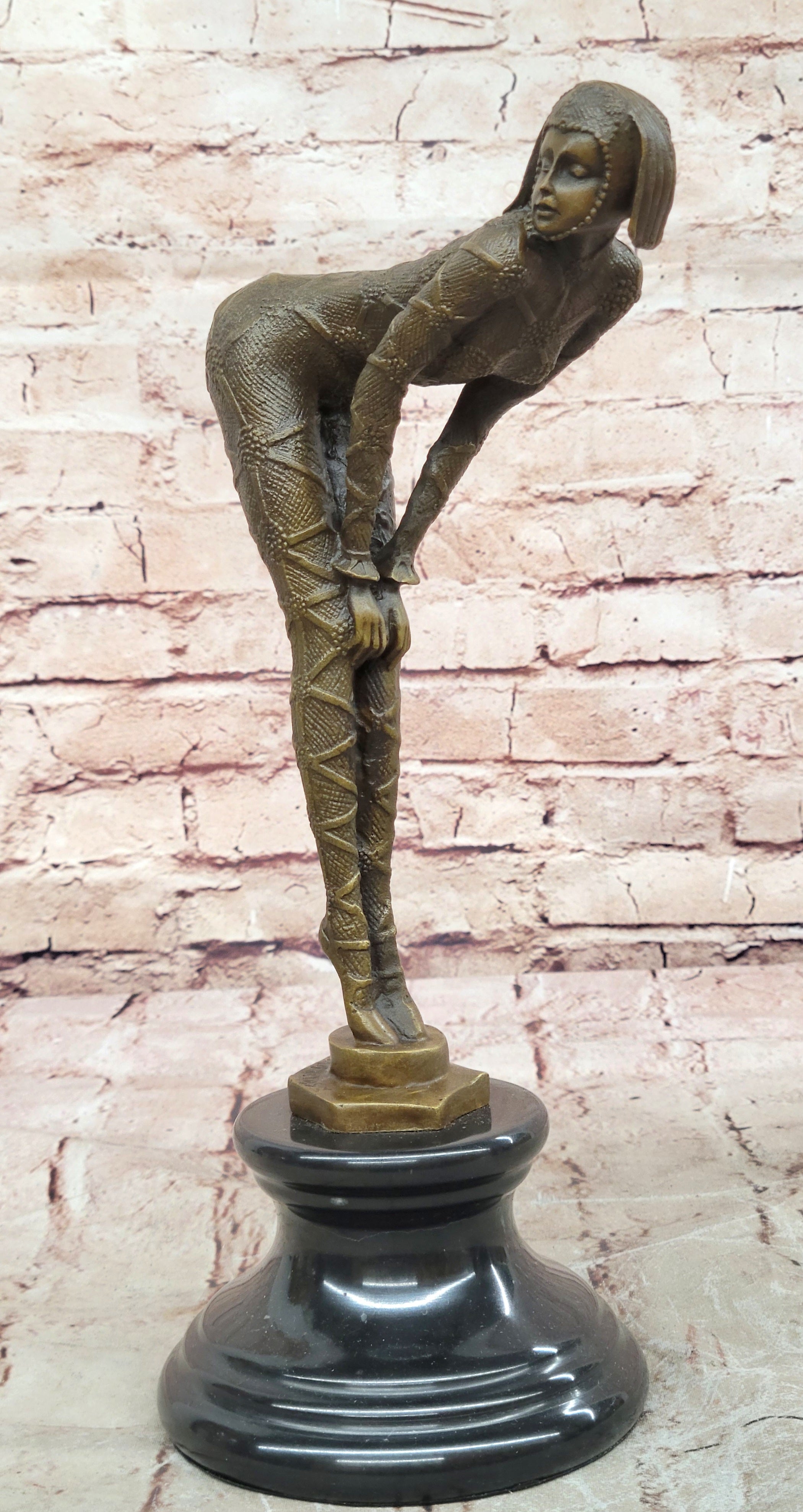 Art Deco Nouveau Chiparus Style Bronze Sculpture Dancer Marble Base Figurine