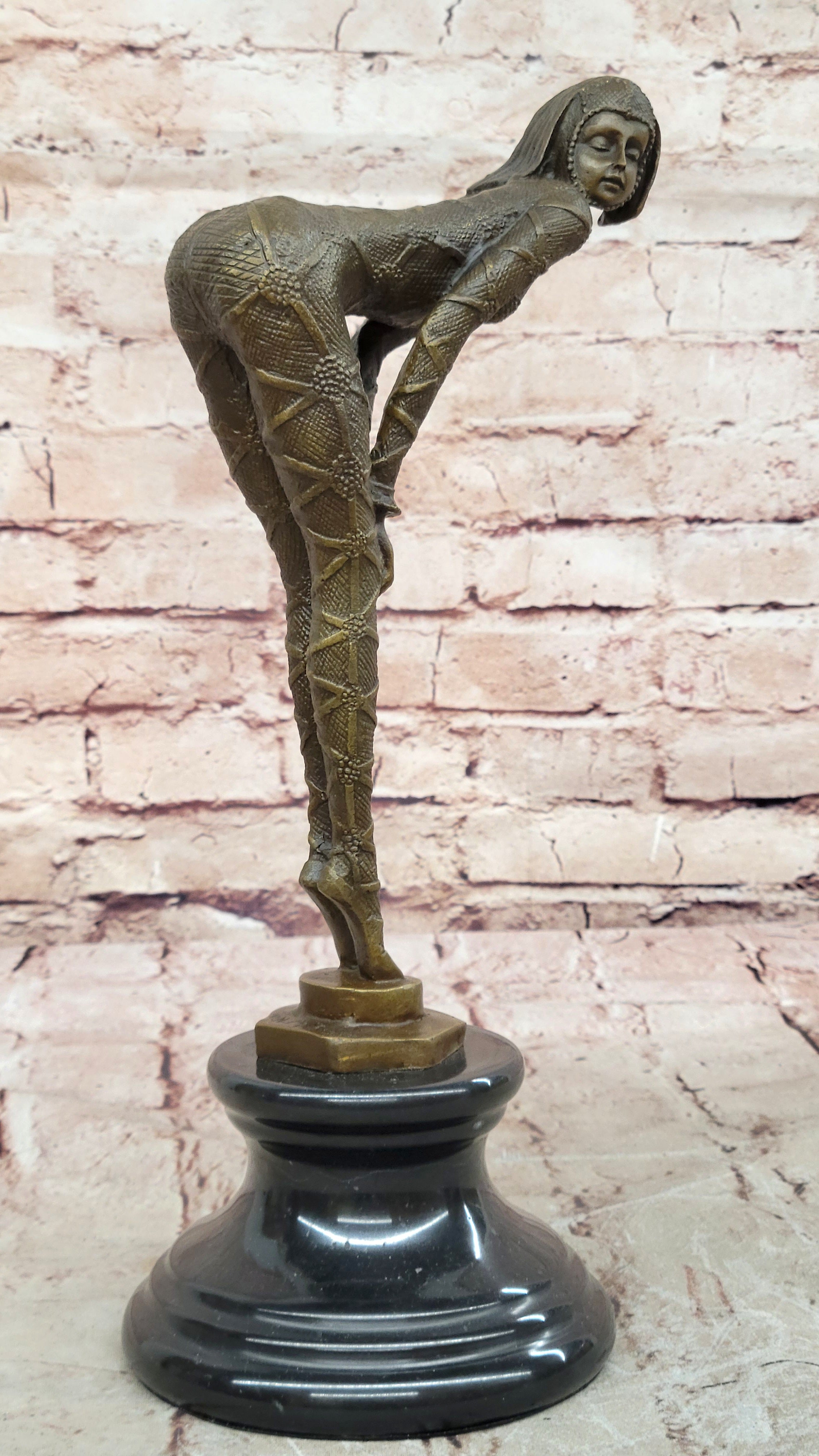 Art Deco Nouveau Chiparus Style Bronze Sculpture Dancer Marble Base Figurine